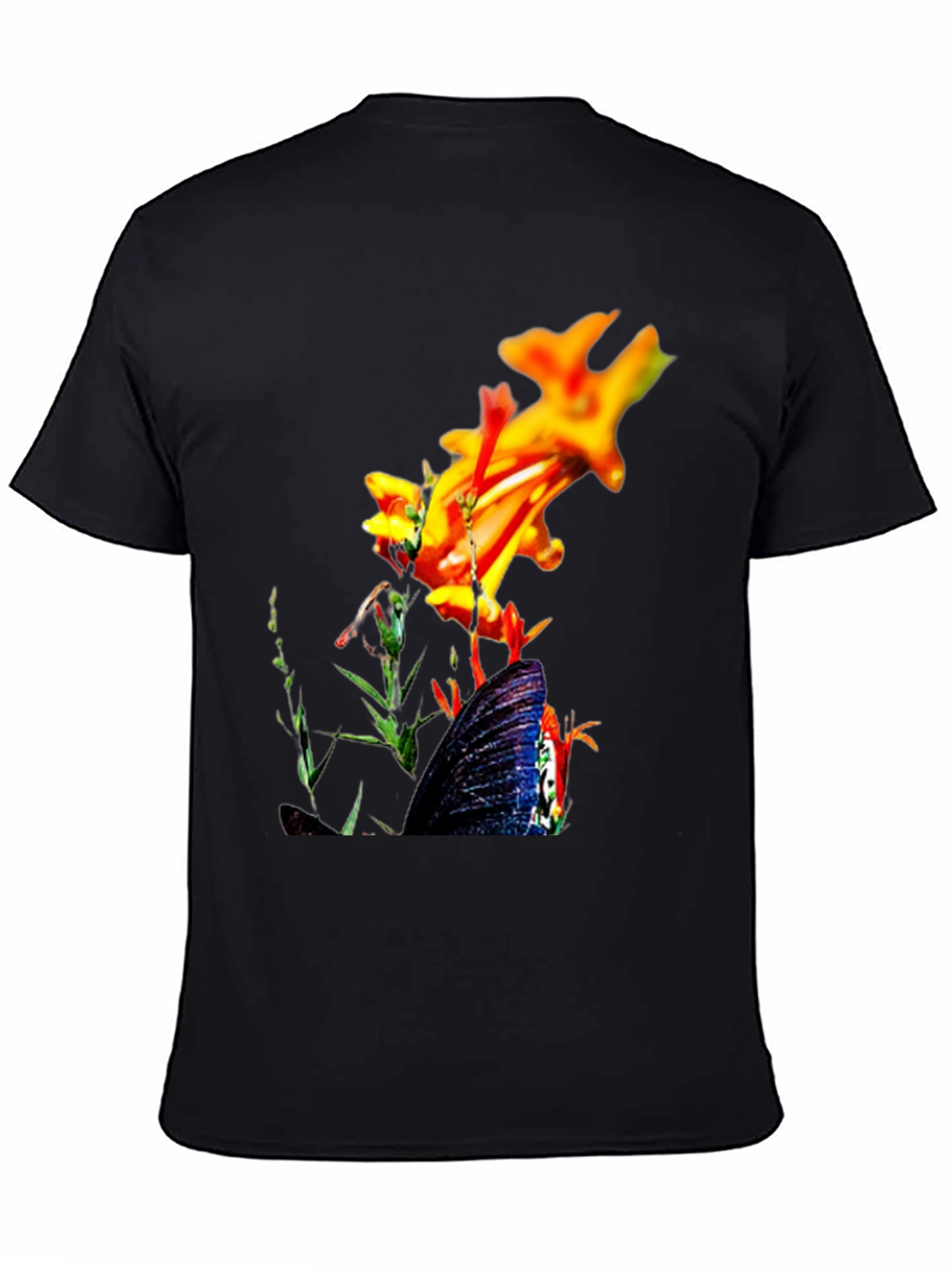 Floral Butterfly Graphic Black T-Shirt