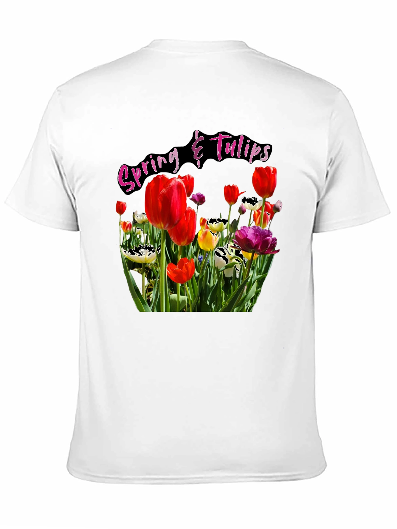 Spring Tulips Graphic Black T-Shirt