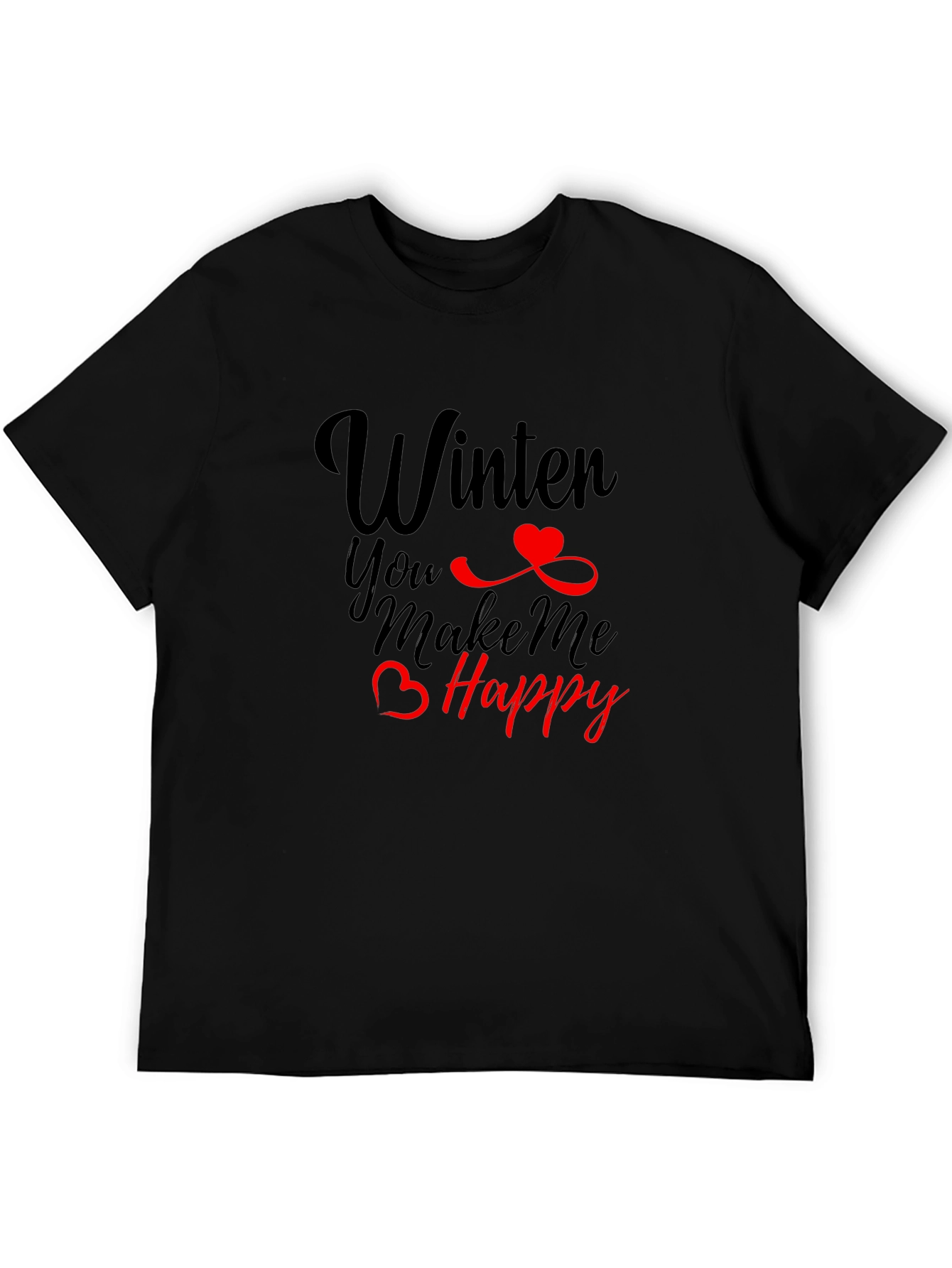 Winter Makes Me Happy Black T-Shirt