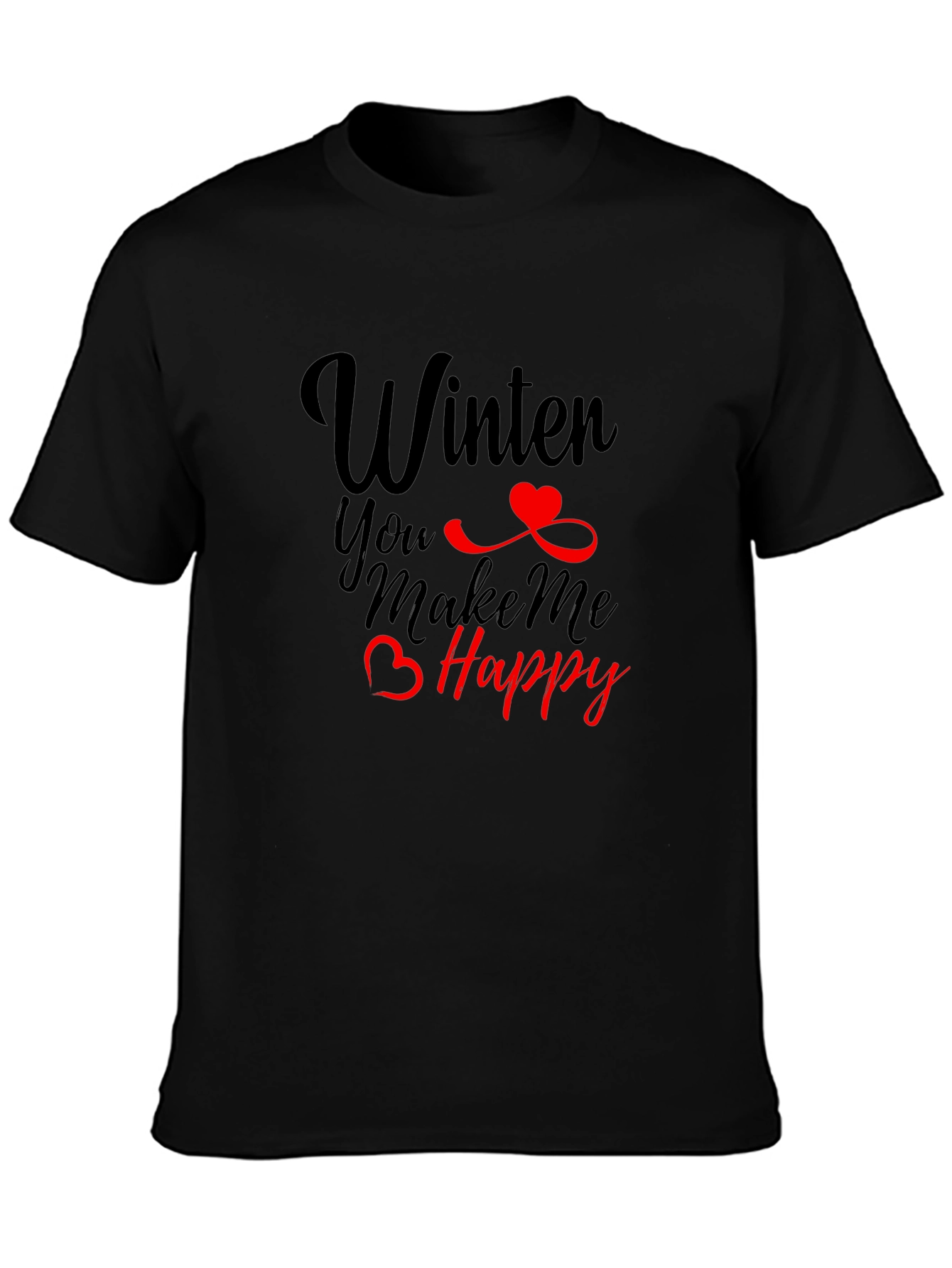 Winter Makes Me Happy Black T-Shirt