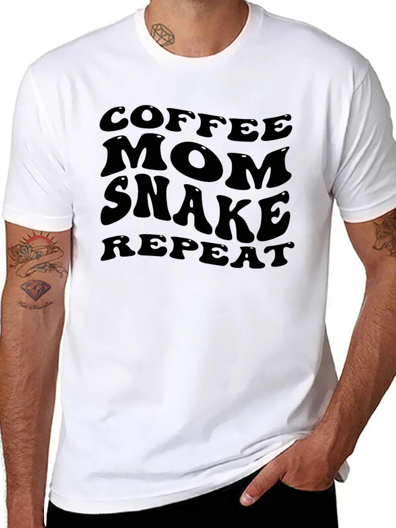 Coffee Mom Snake Repeat Graphic Tee - Black