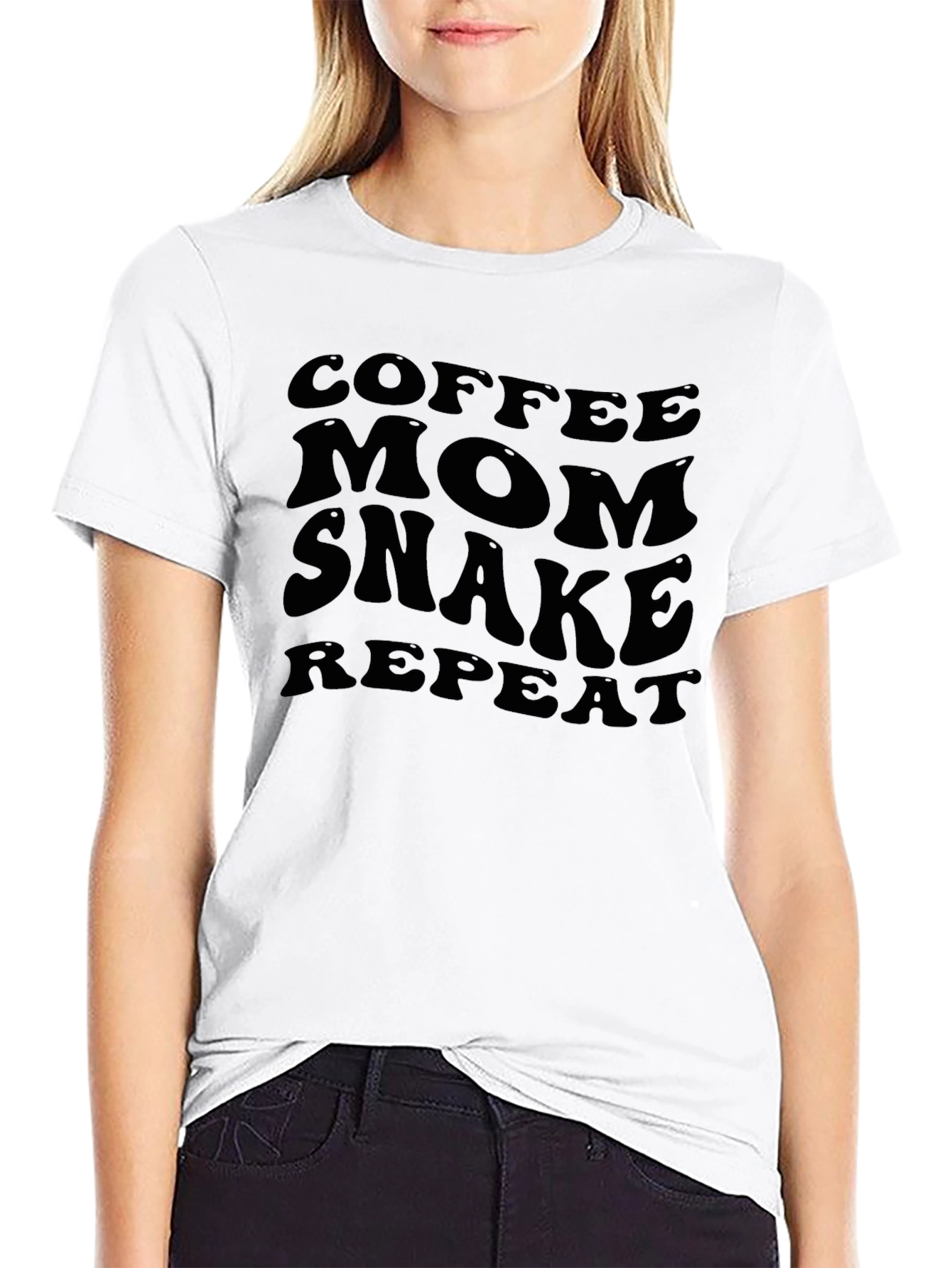 Coffee Mom Snake Repeat Graphic Tee - Black