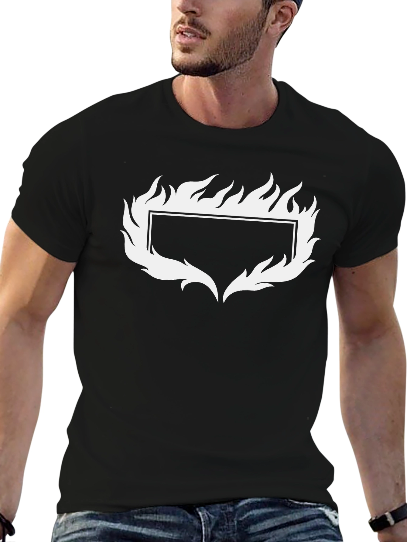 Cool Flame Graphic Tee - Black Cotton Casual Shirt