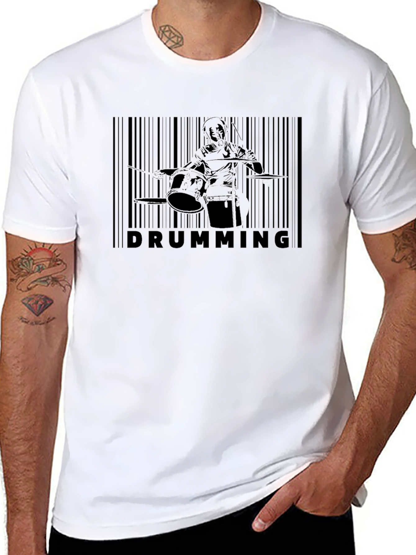 Drumming Barcode T-Shirt - Music Lover Tee
