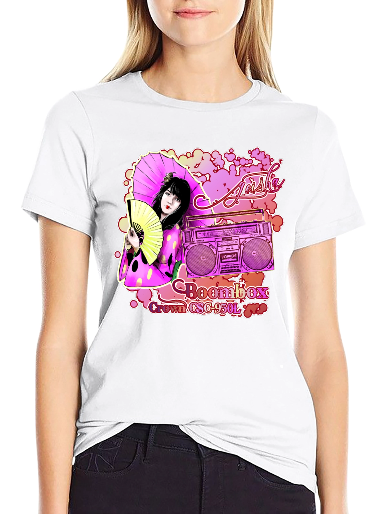 Geisha Boombox Graphic Tee - Retro Style