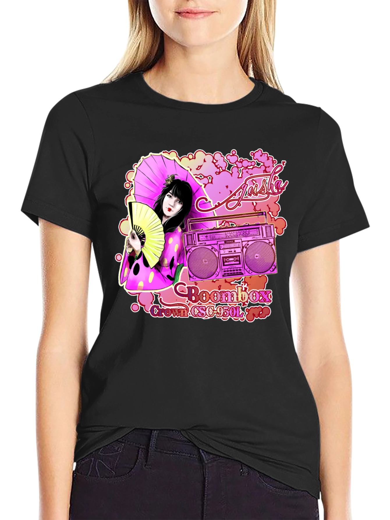Geisha Boombox Graphic Tee - Retro Style