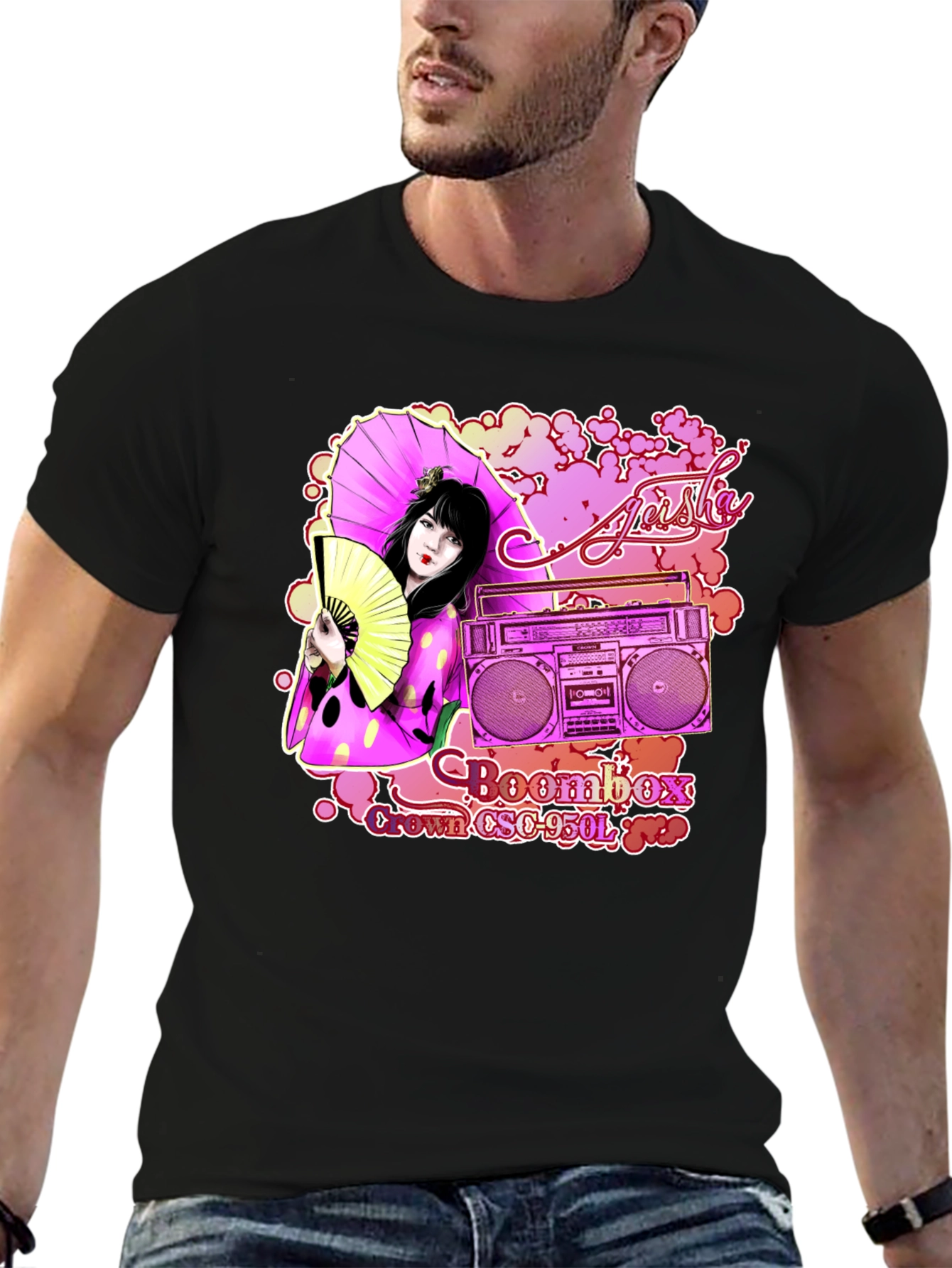Geisha Boombox Graphic Tee - Retro Style