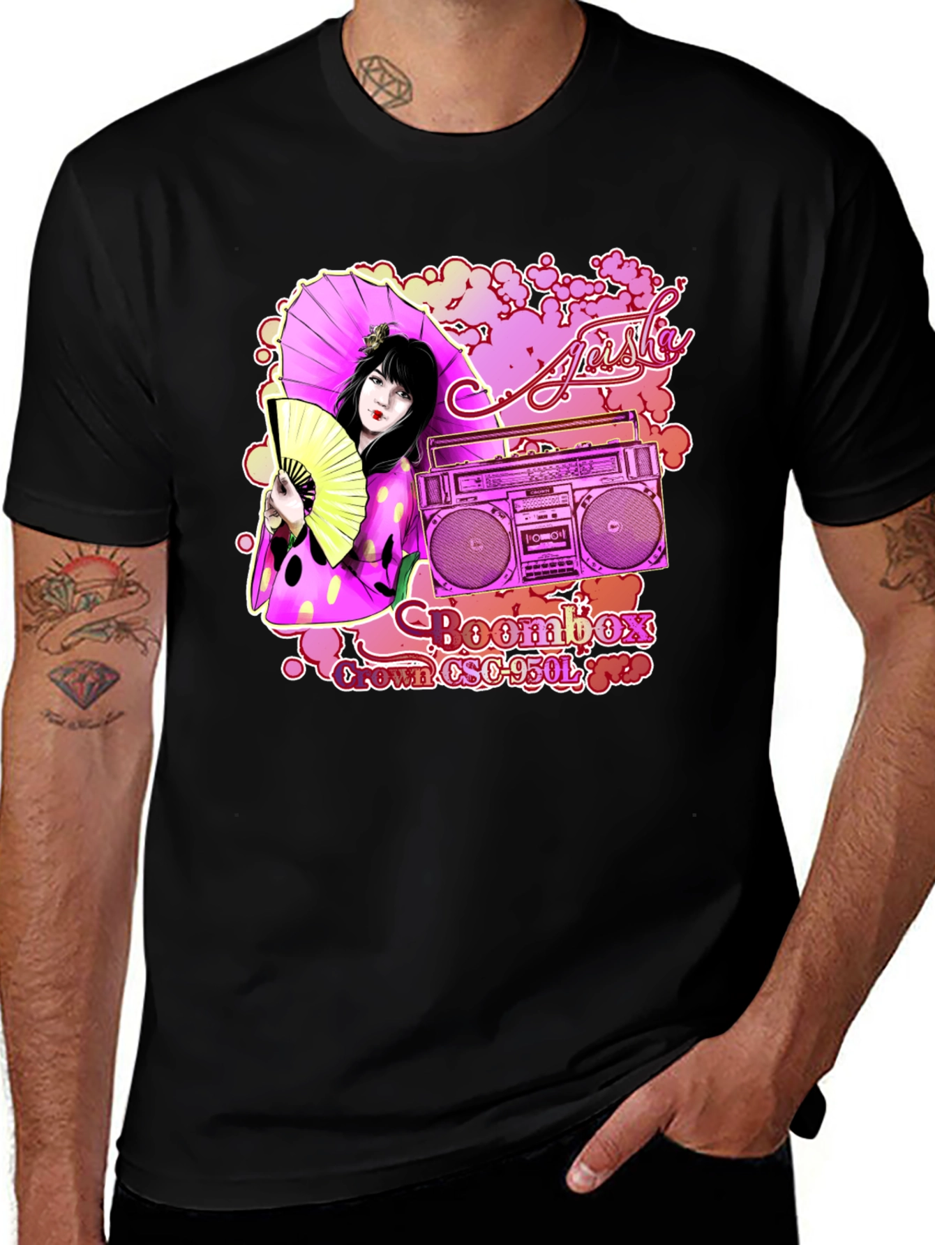 Geisha Boombox Graphic Tee - Retro Style