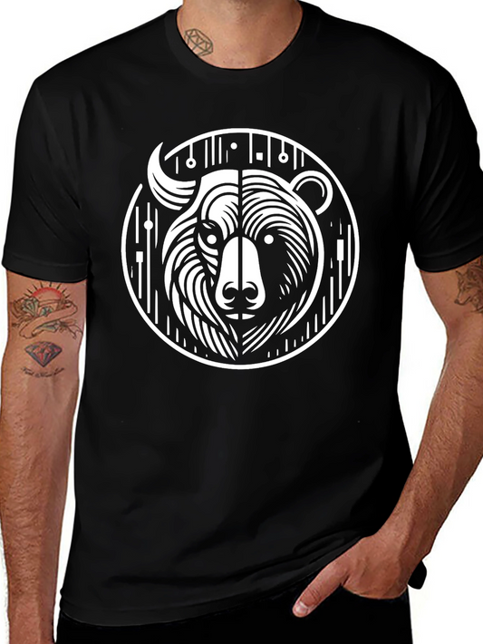 Black Graphic Tee - Abstract Bear Design