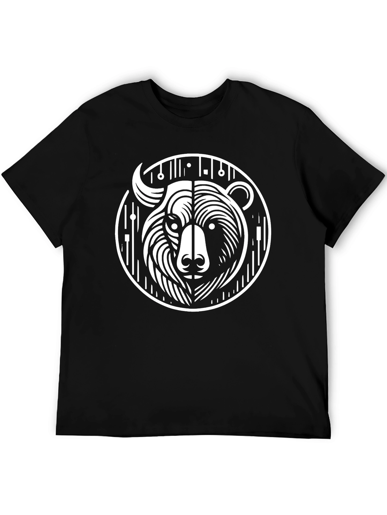 Black Graphic Tee - Abstract Bear Design