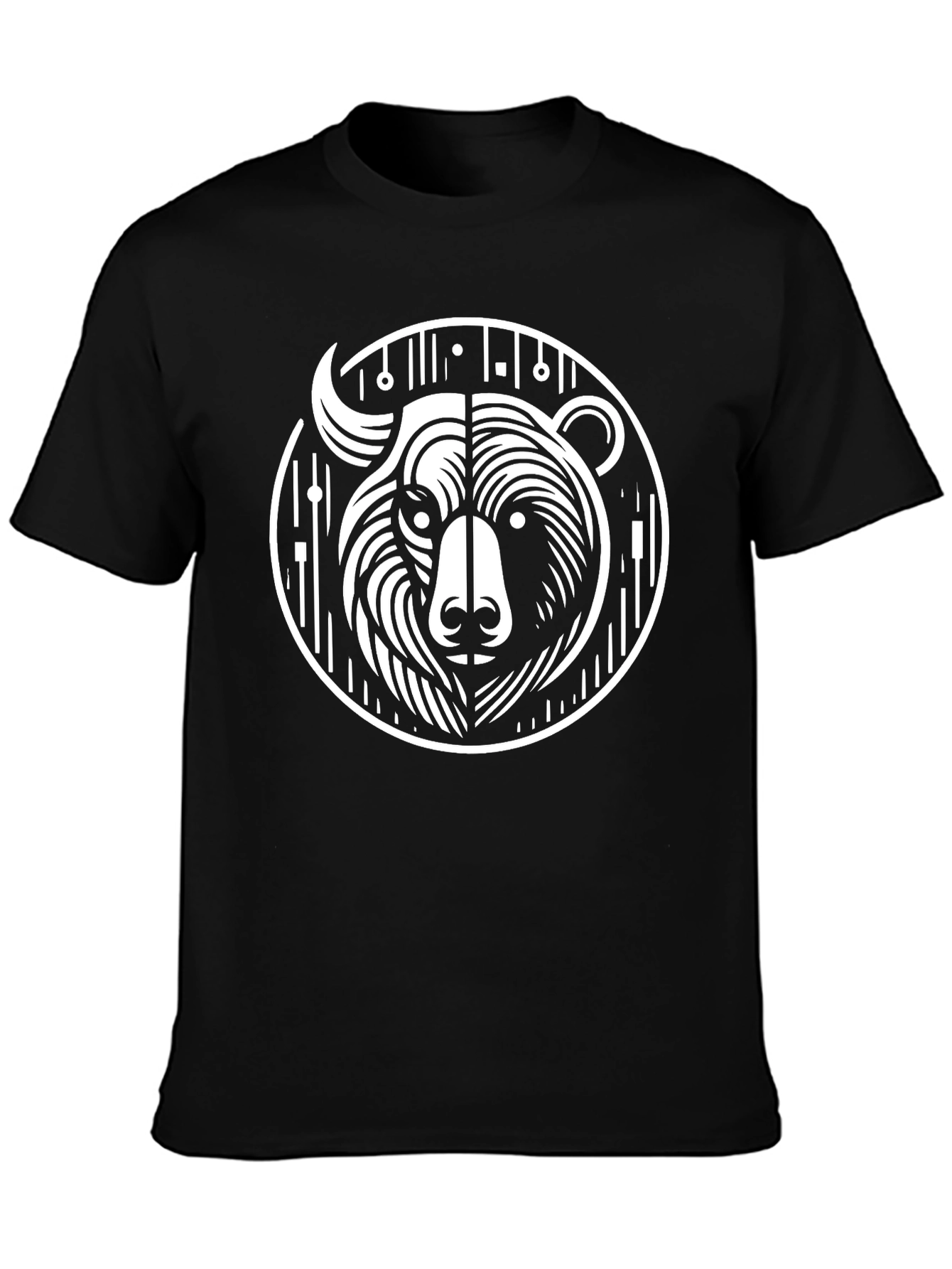 Black Graphic Tee - Abstract Bear Design