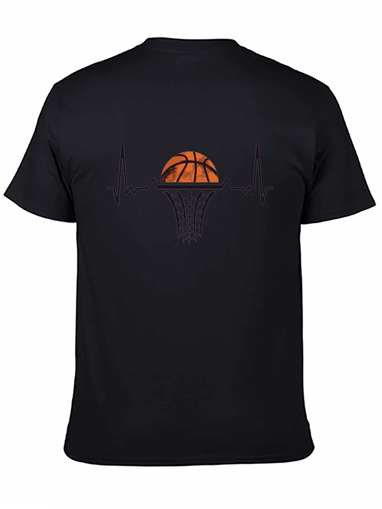 Basketball Heartbeat Graphic T-Shirt - Black