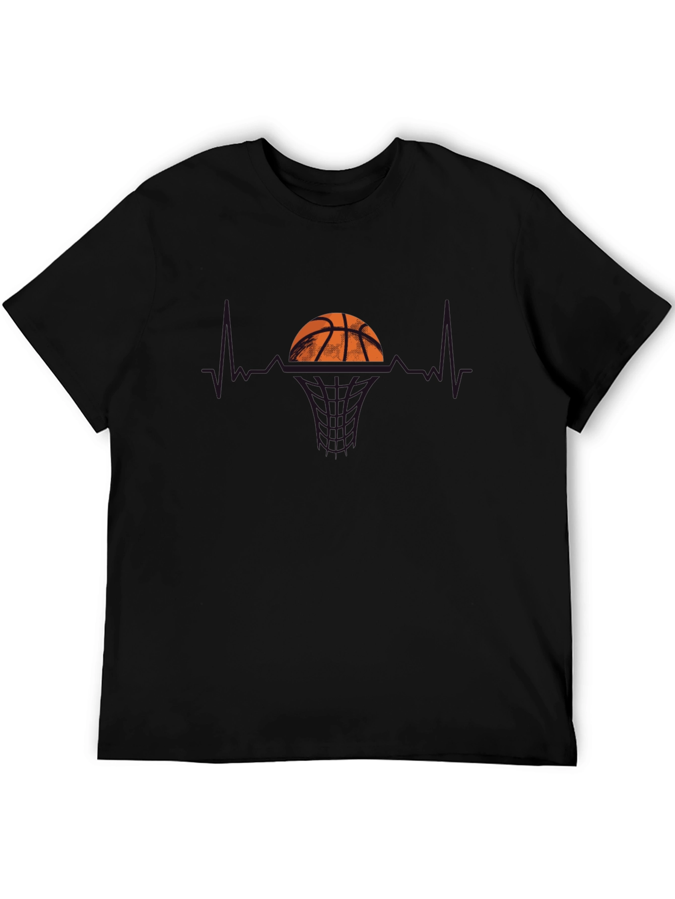 Basketball Heartbeat Graphic T-Shirt - Black
