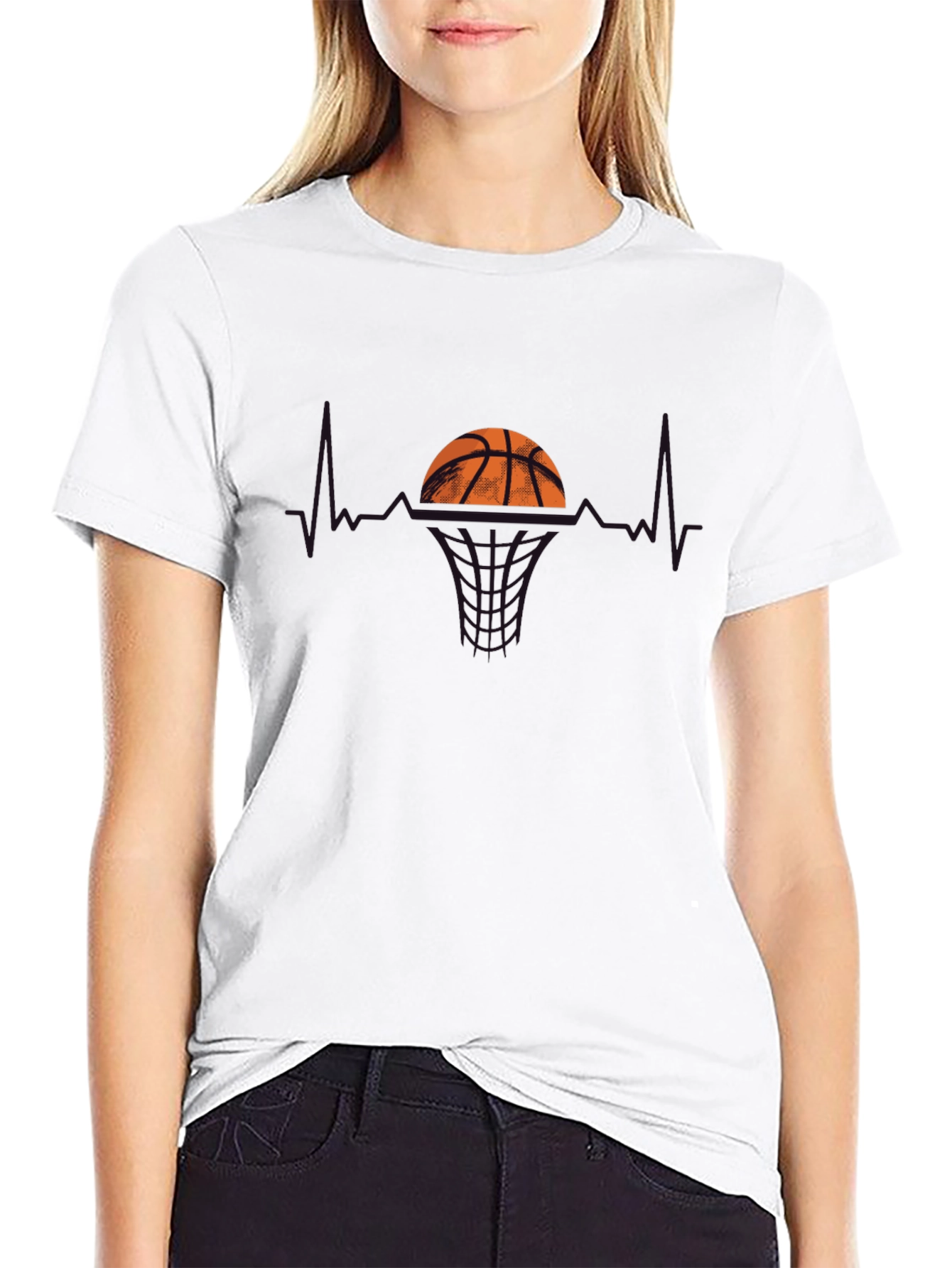 Basketball Heartbeat Graphic T-Shirt - Black