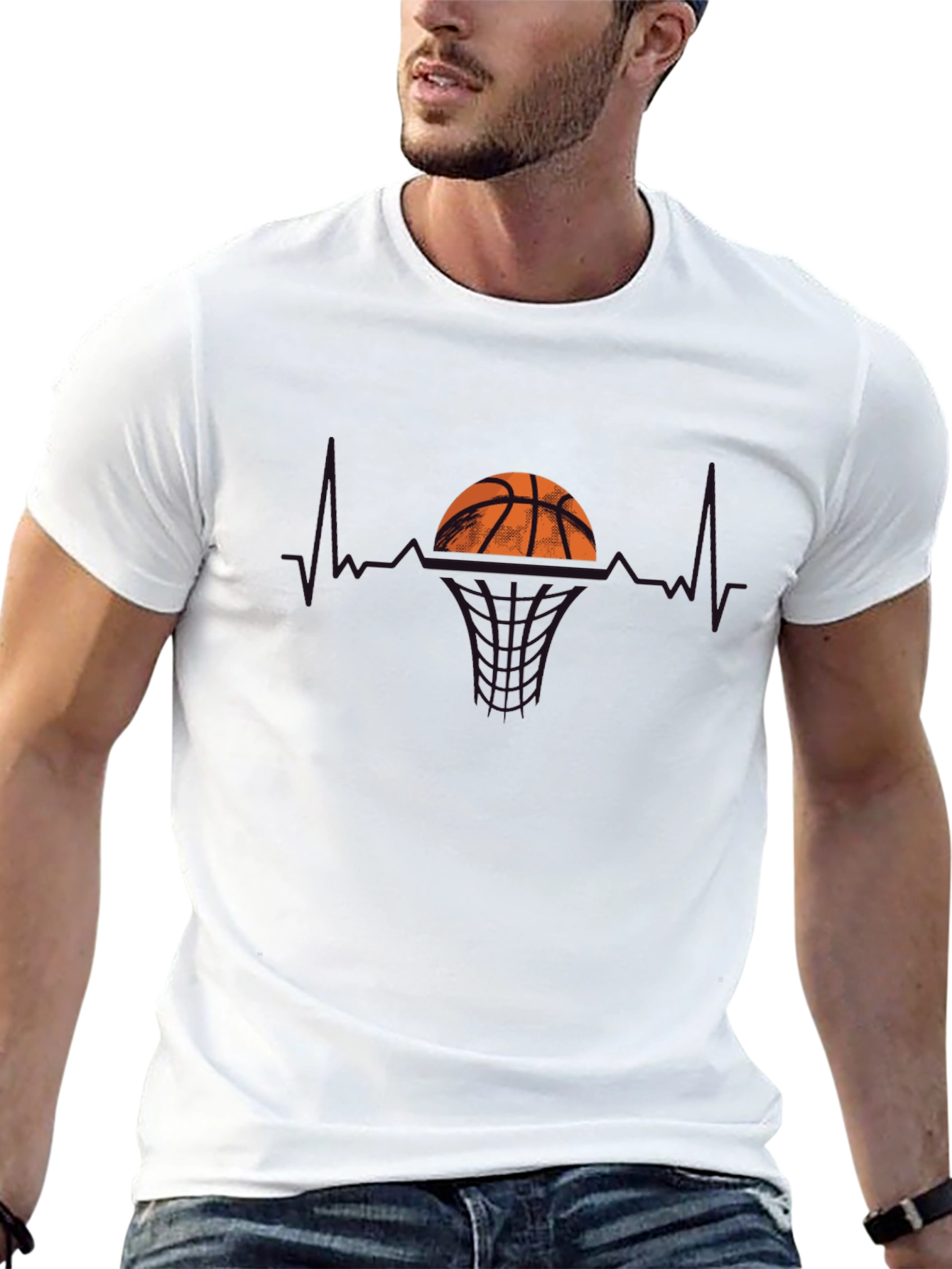 Basketball Heartbeat Graphic T-Shirt - Black