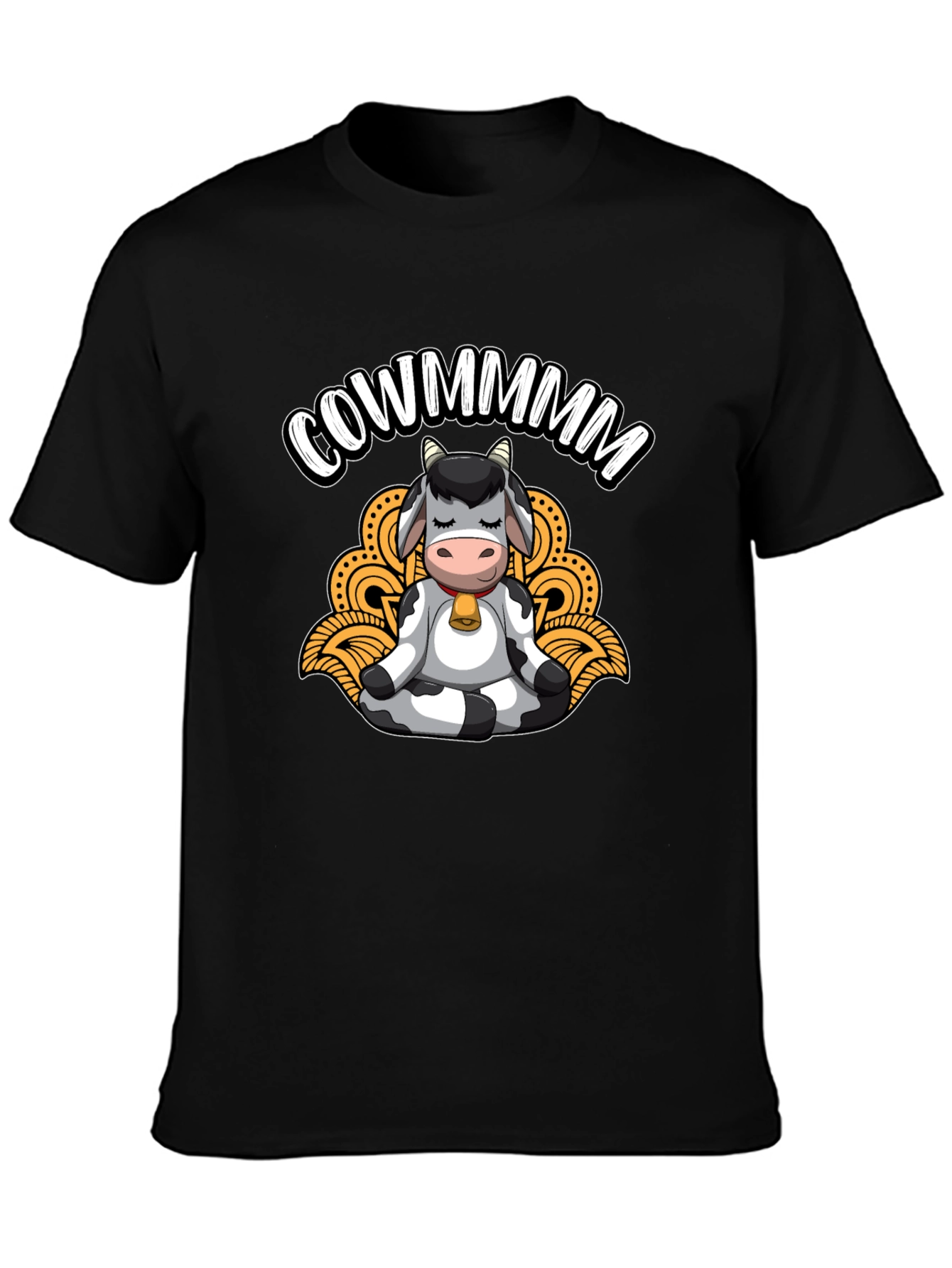 Meditating Cow Black T-Shirt - Funny Cowmmm Design