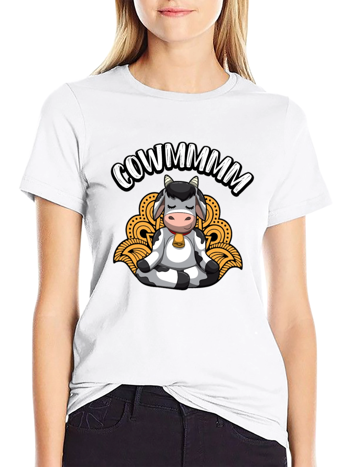 Meditating Cow Black T-Shirt - Funny Cowmmm Design
