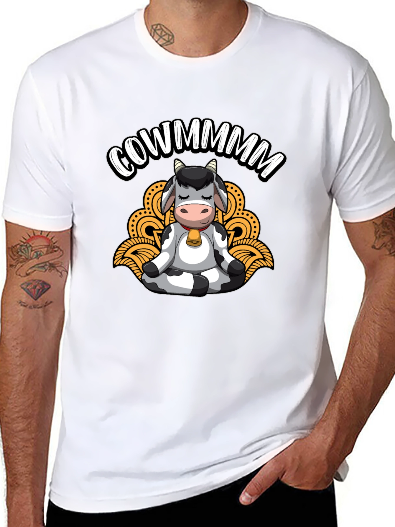 Meditating Cow Black T-Shirt - Funny Cowmmm Design