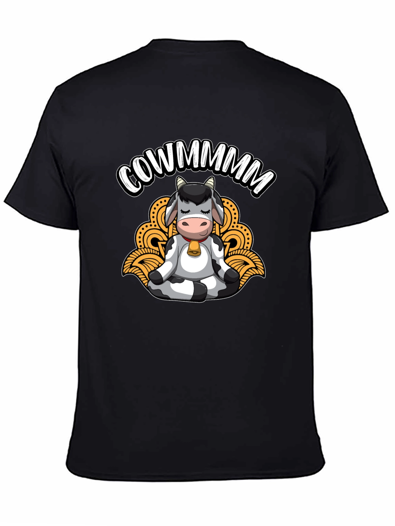 Meditating Cow Black T-Shirt - Funny Cowmmm Design