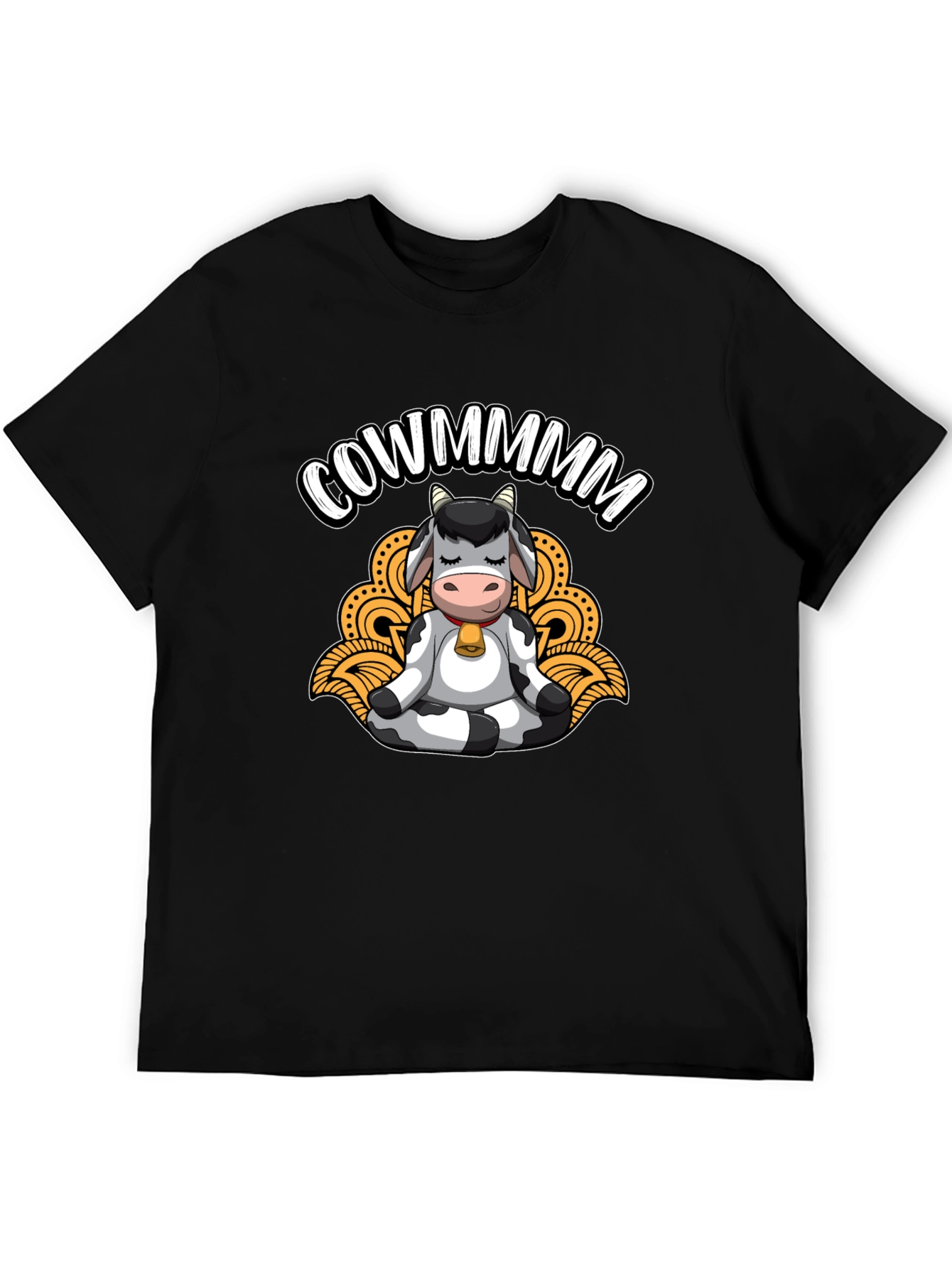 Meditating Cow Black T-Shirt - Funny Cowmmm Design