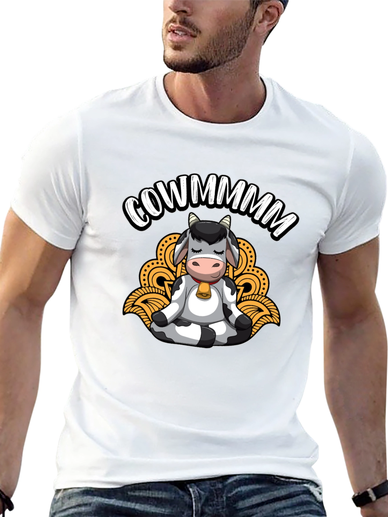 Meditating Cow Black T-Shirt - Funny Cowmmm Design