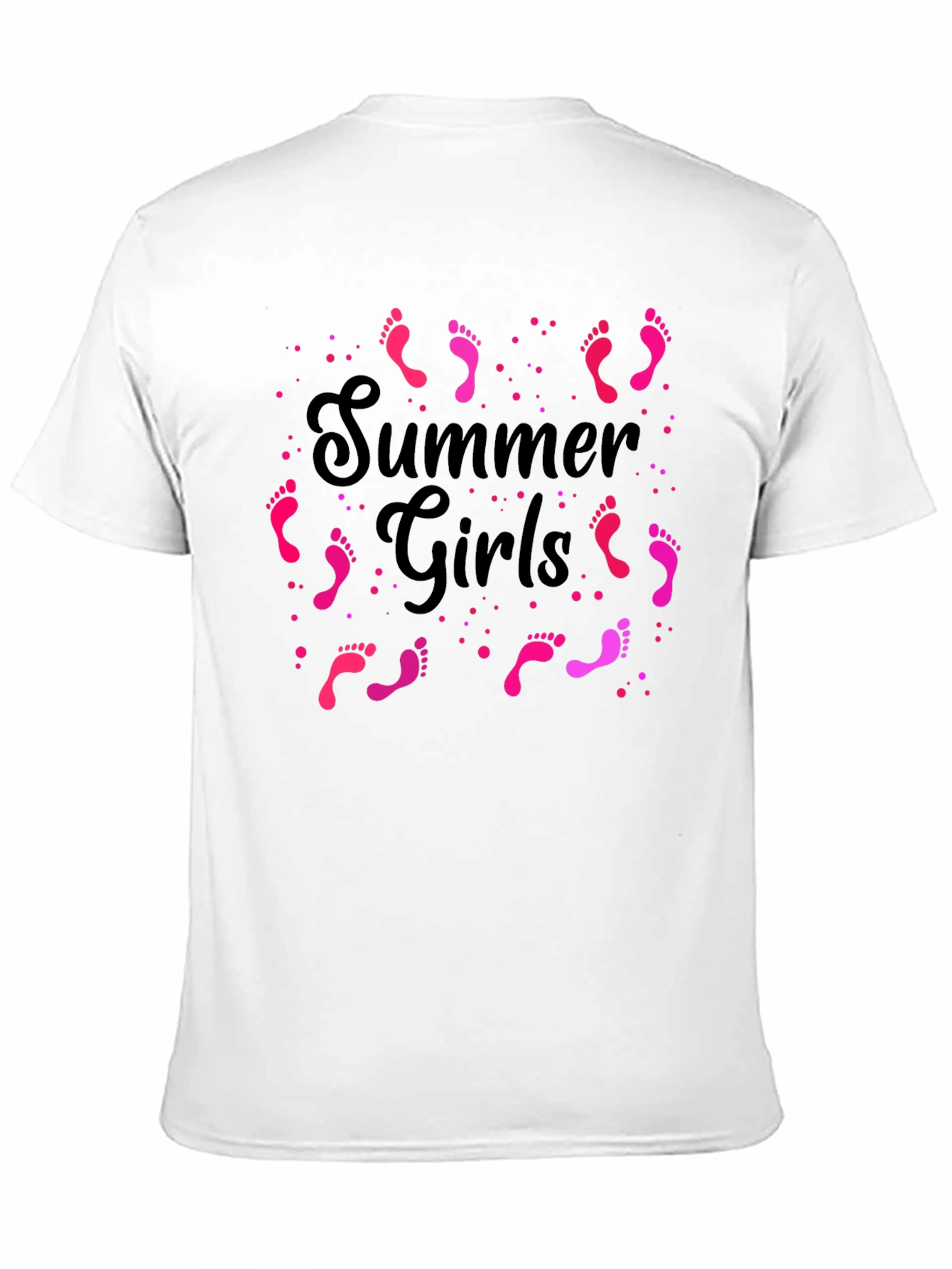 Summer Girls Pink Footprints Graphic Black T-Shirt