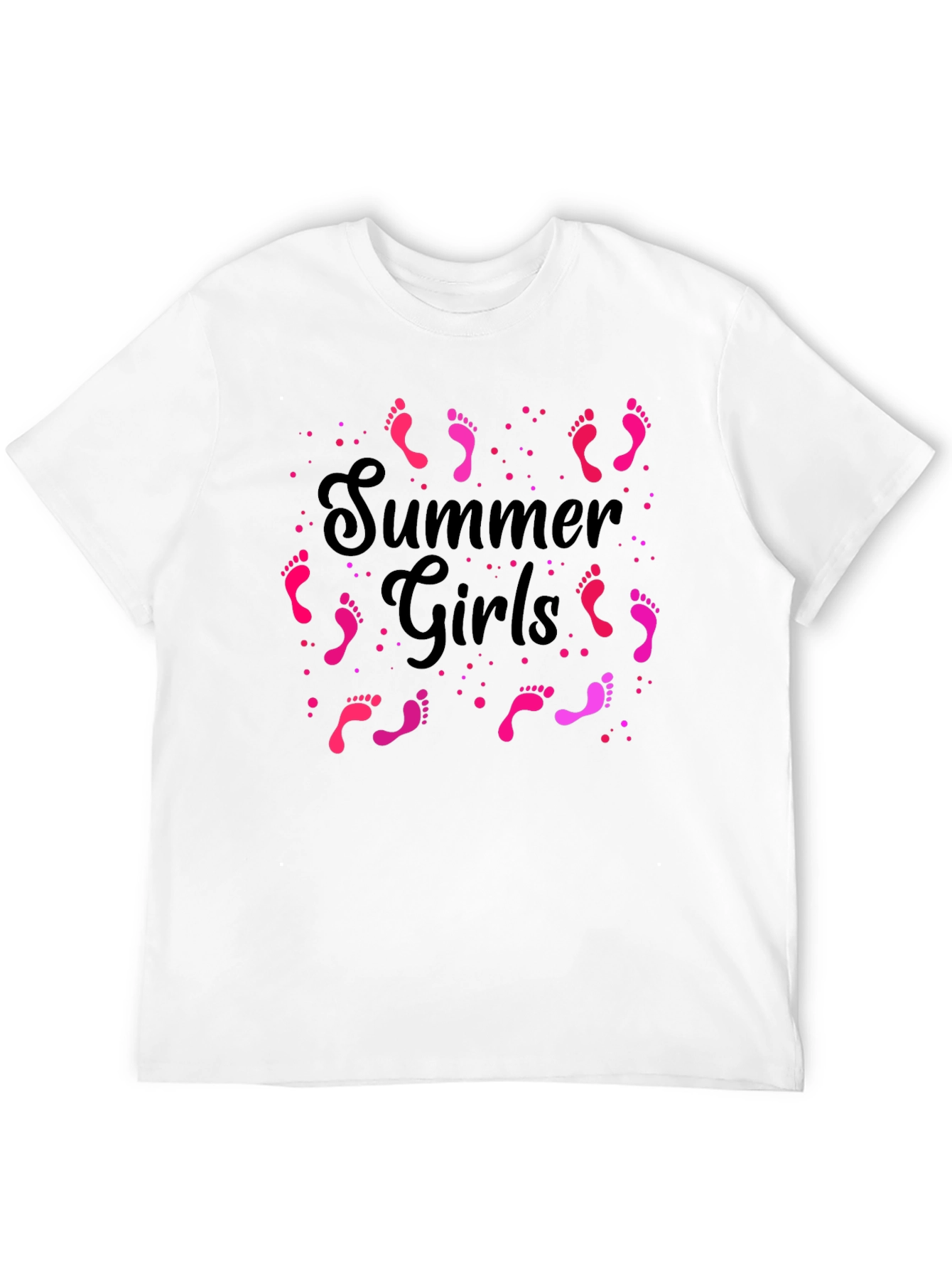 Summer Girls Pink Footprints Graphic Black T-Shirt
