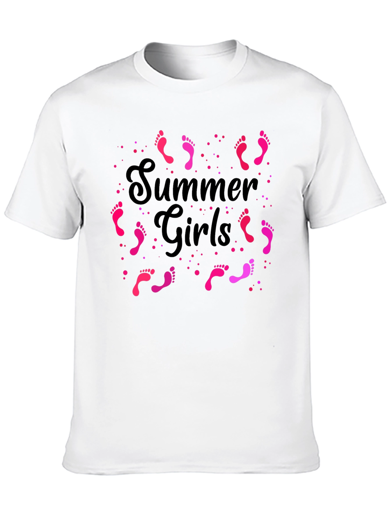 Summer Girls Pink Footprints Graphic Black T-Shirt