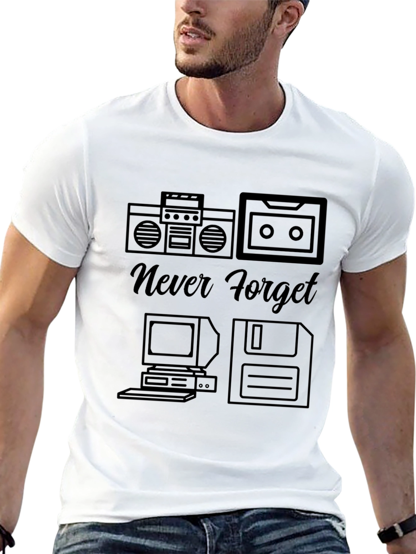 Never Forget Retro Tech Black T-Shirt