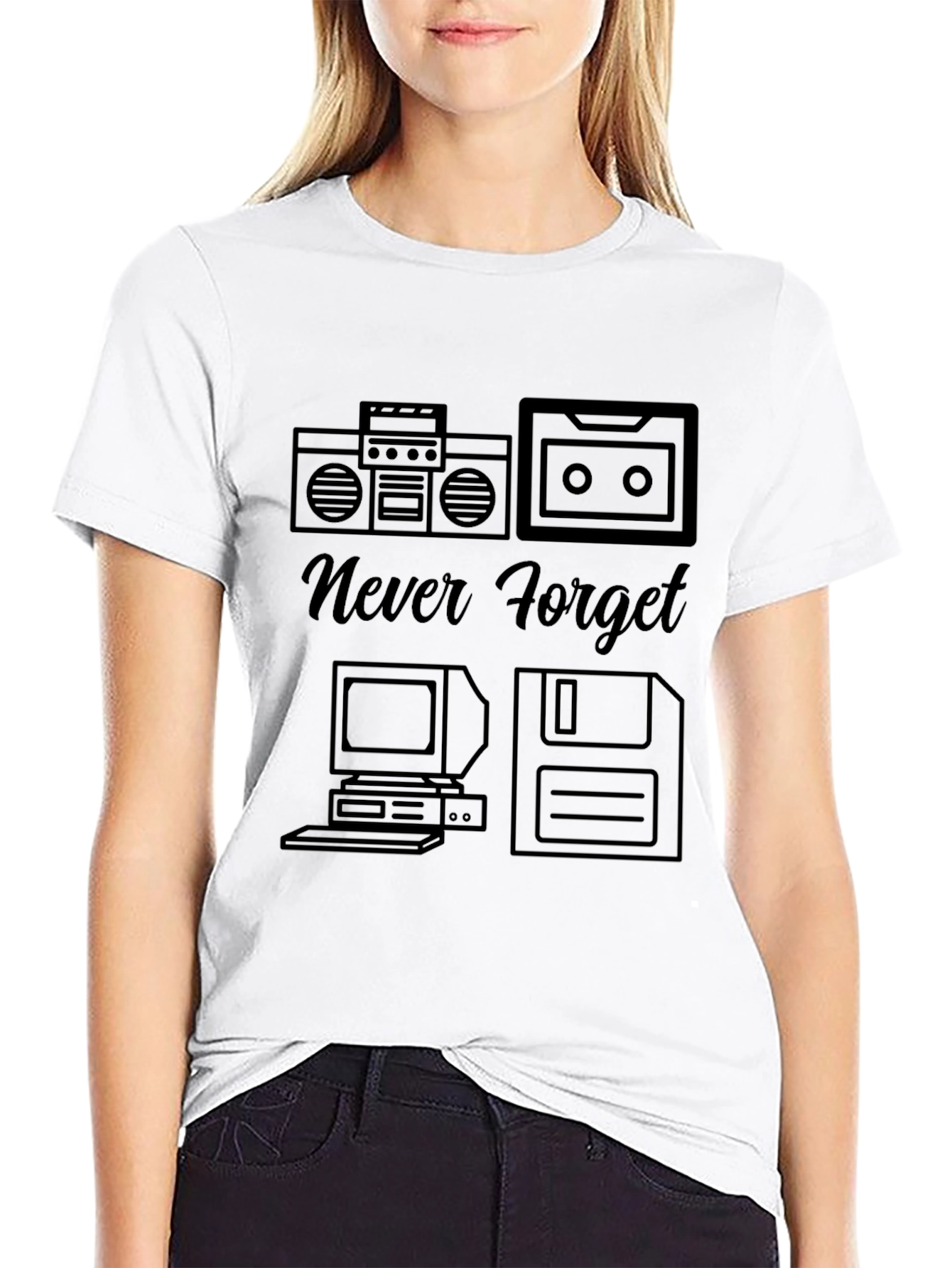 Never Forget Retro Tech Black T-Shirt