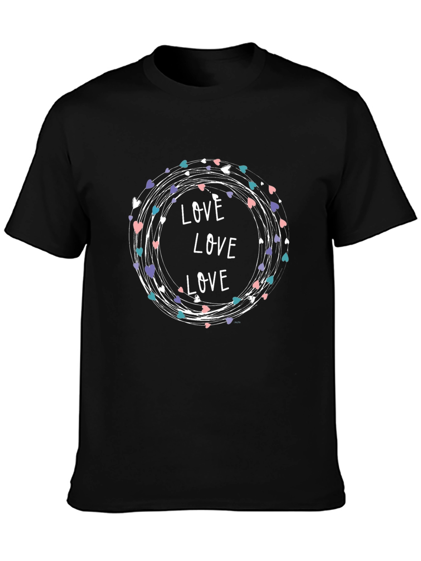 Love Heart Wreath Graphic Print T-Shirt - Black
