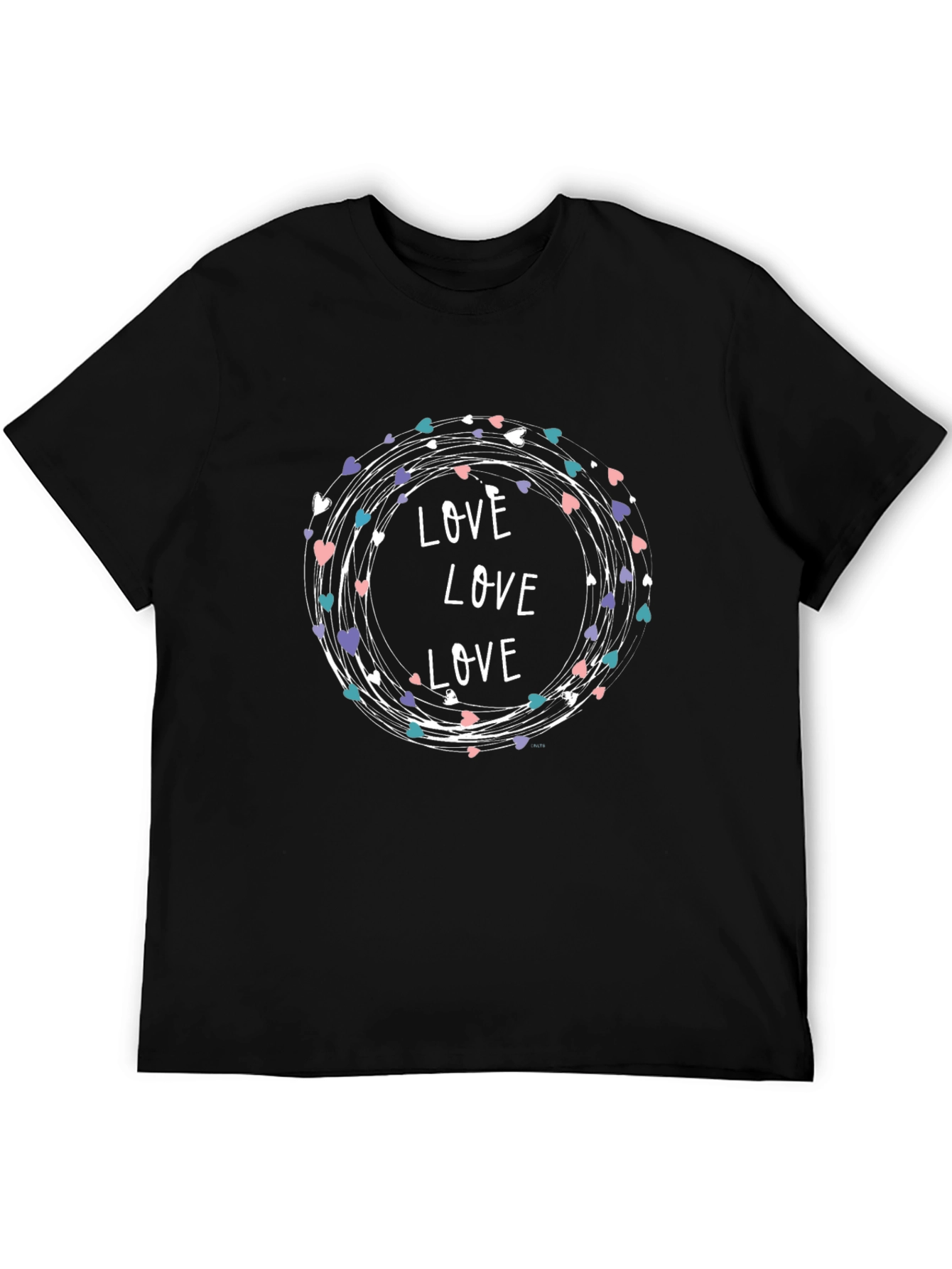 Love Heart Wreath Graphic Print T-Shirt - Black