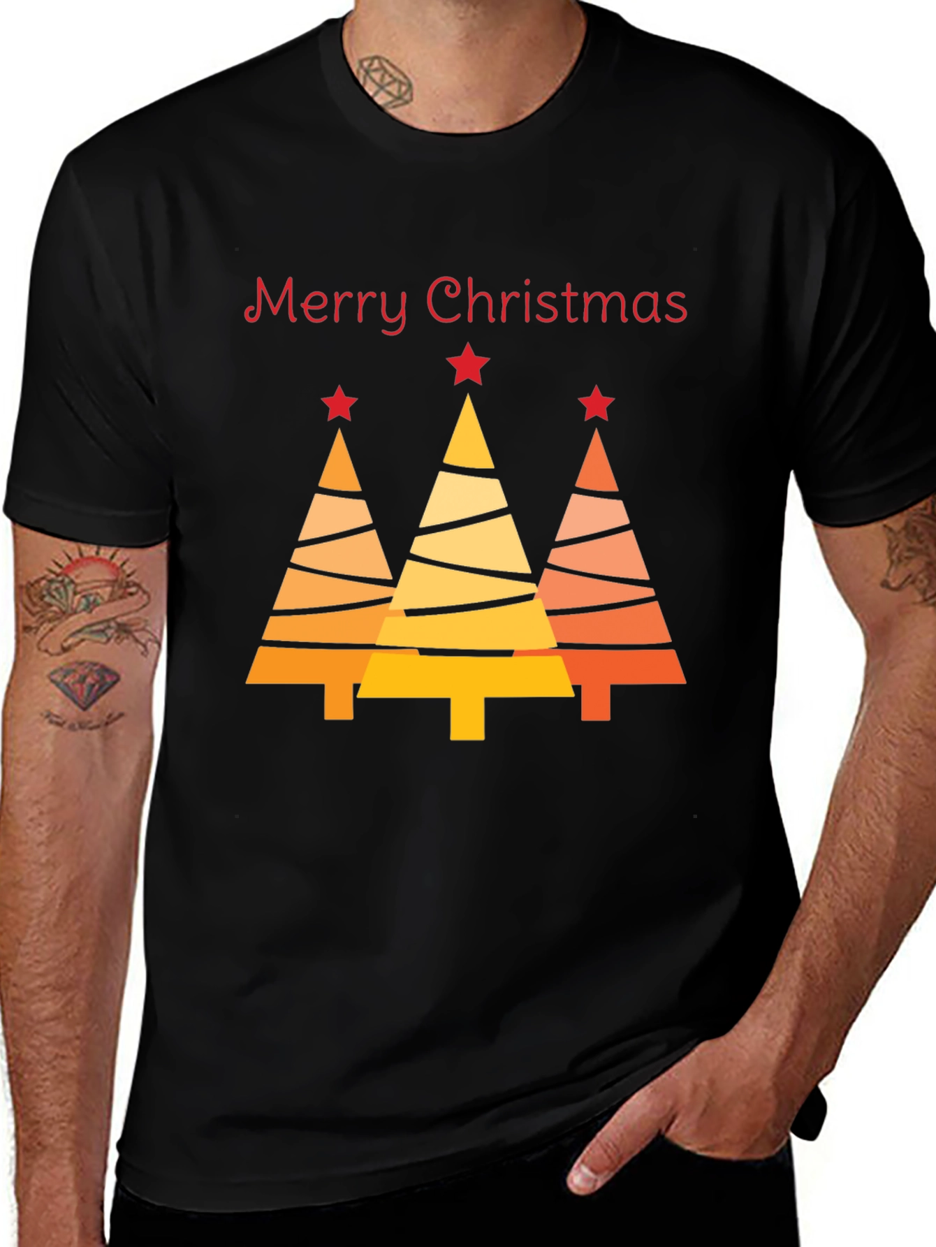 Festive Merry Christmas Tree Graphic Tee - Holiday Season