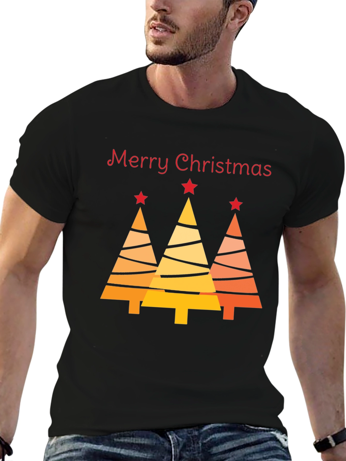Festive Merry Christmas Tree Graphic Tee - Holiday Season