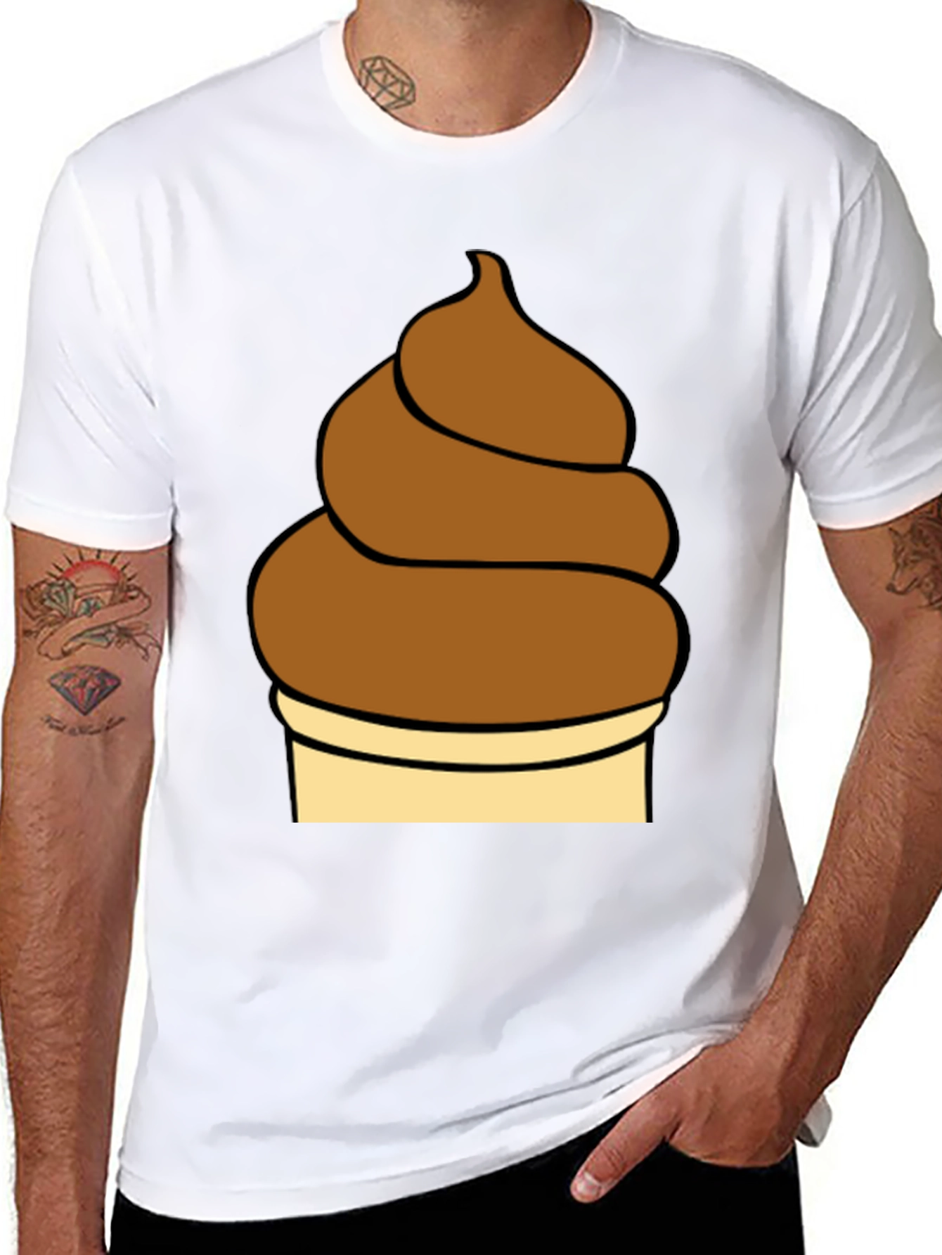 Novelty Brown Swirl Graphic Black T-Shirt