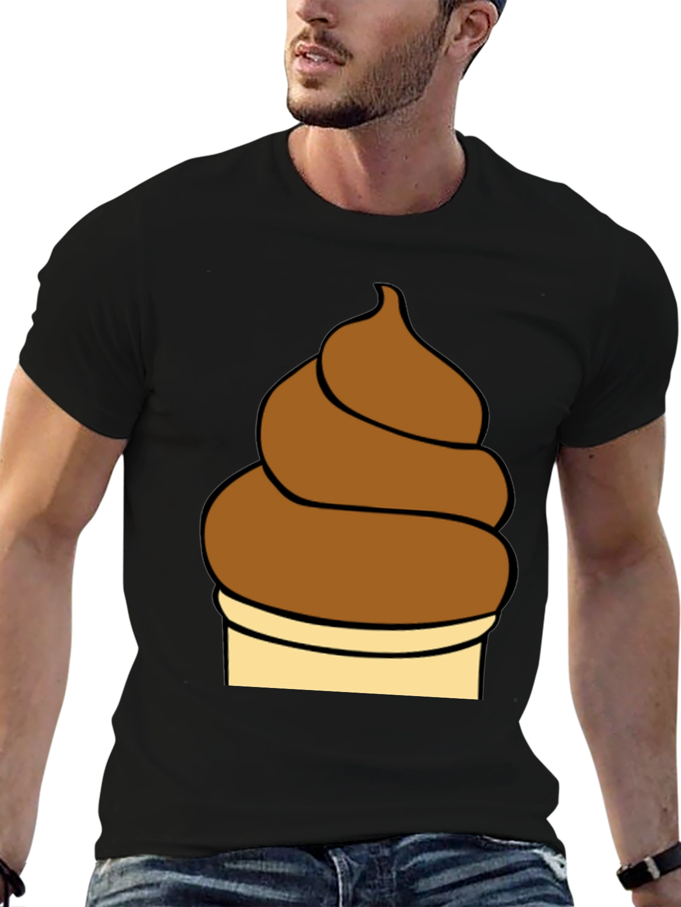 Novelty Brown Swirl Graphic Black T-Shirt