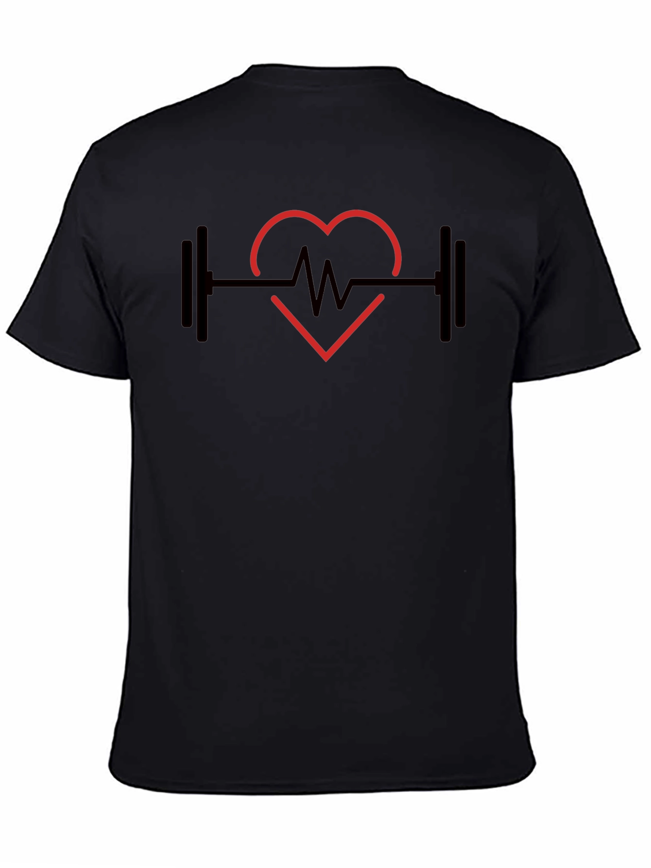 Heartbeat Barbell Black T-Shirt - Workout Fitness Tee