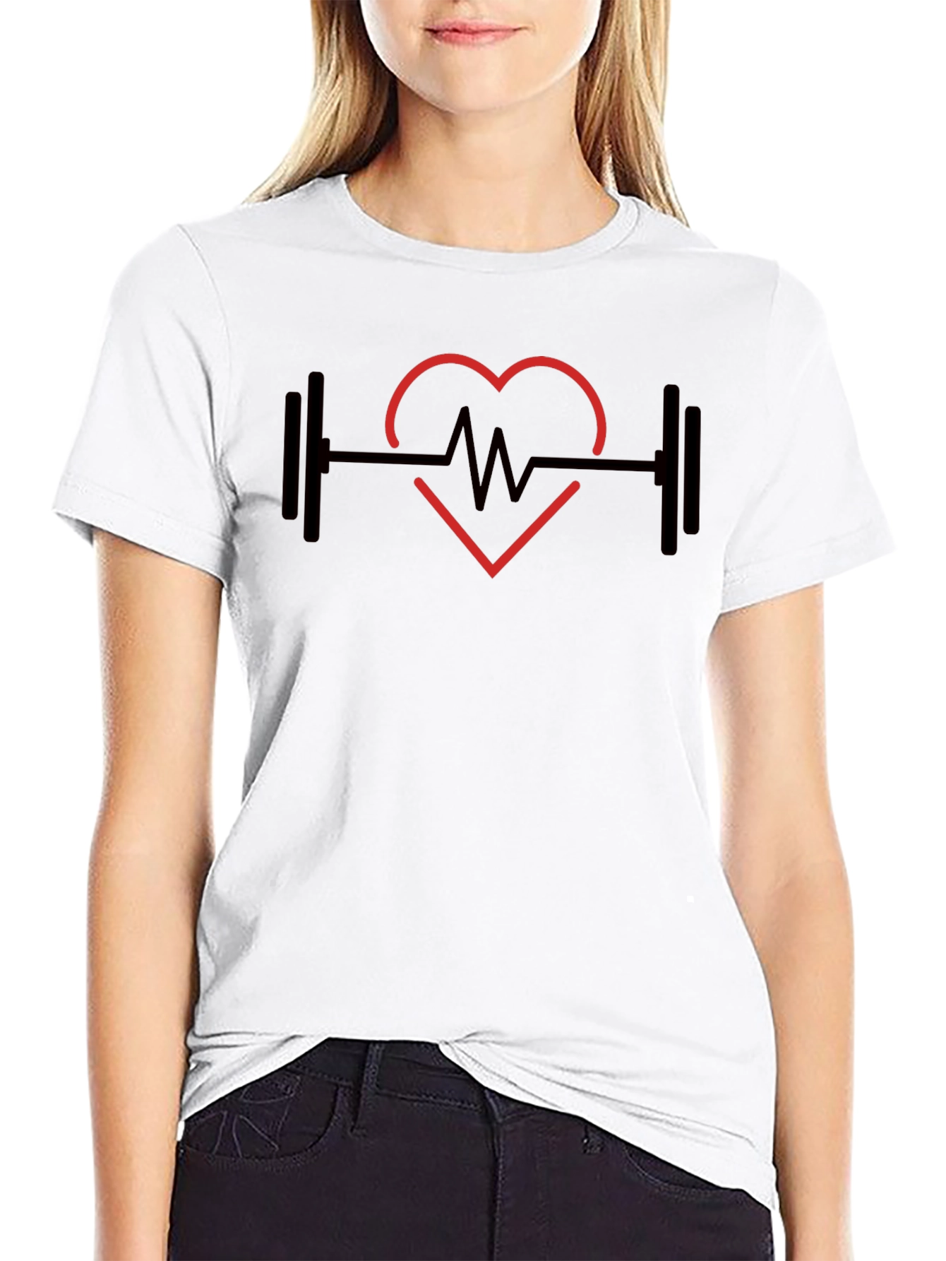 Heartbeat Barbell Black T-Shirt - Workout Fitness Tee