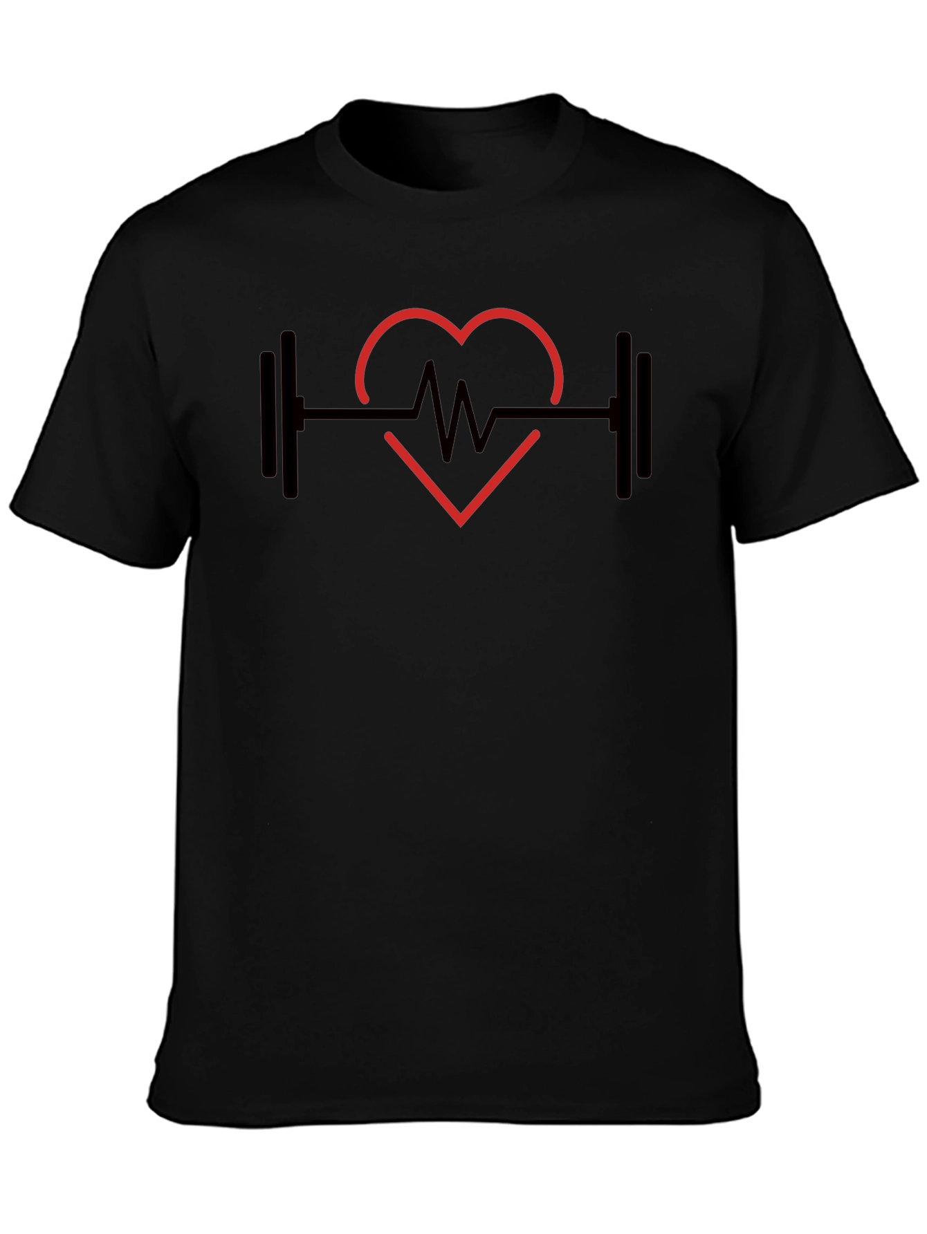 Heartbeat Barbell Black T-Shirt - Workout Fitness Tee