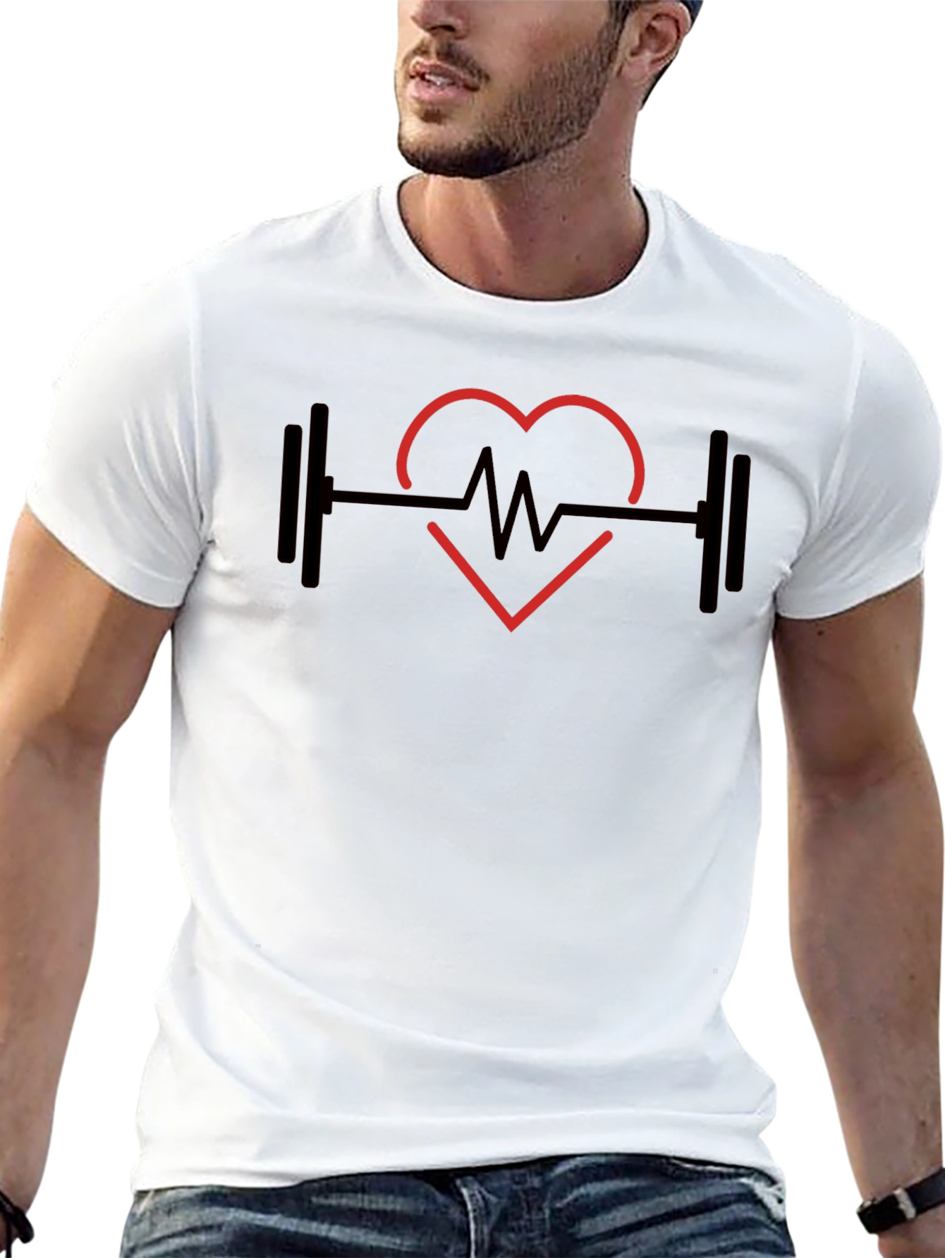 Heartbeat Barbell Black T-Shirt - Workout Fitness Tee