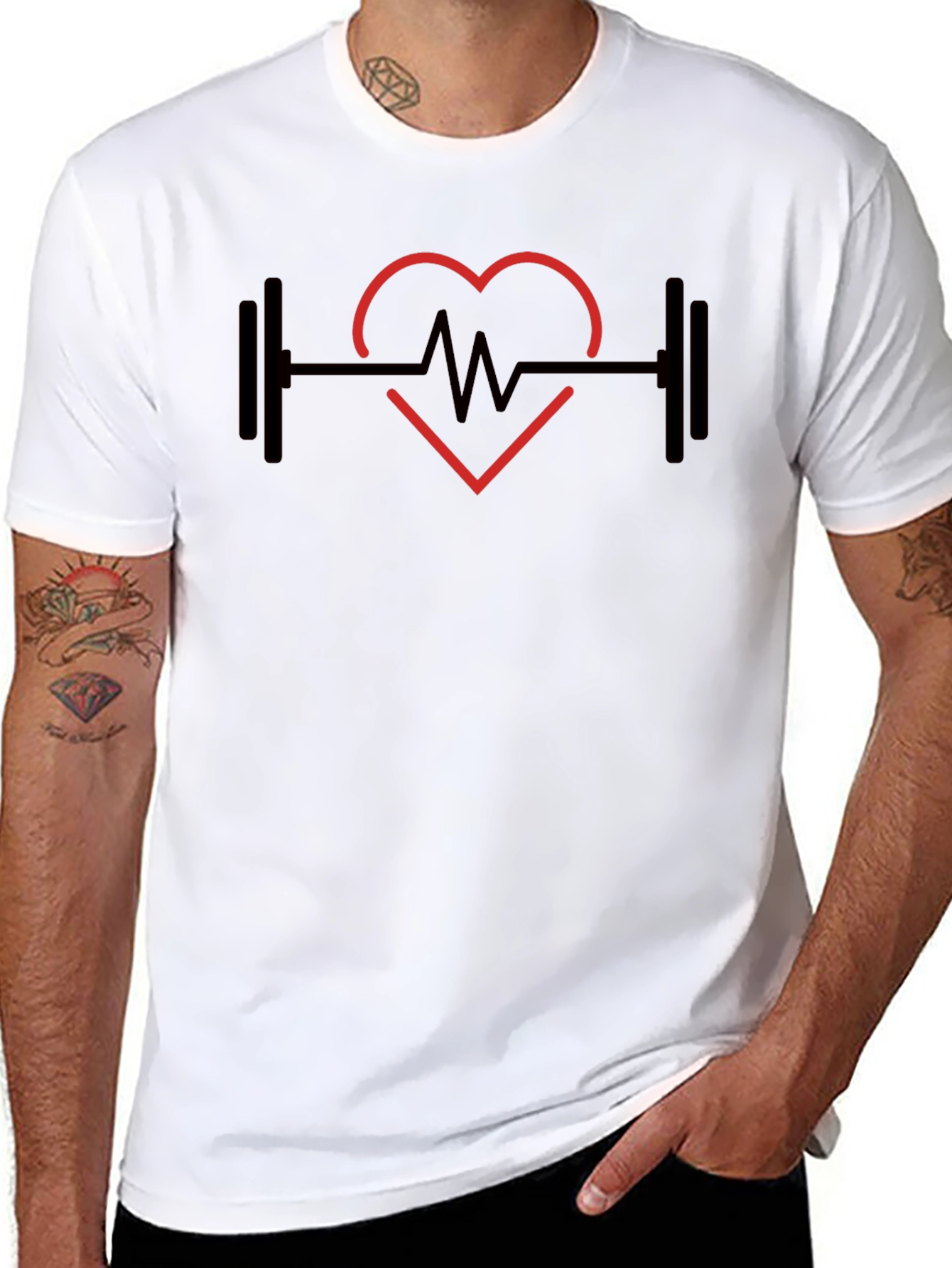 Heartbeat Barbell Black T-Shirt - Workout Fitness Tee
