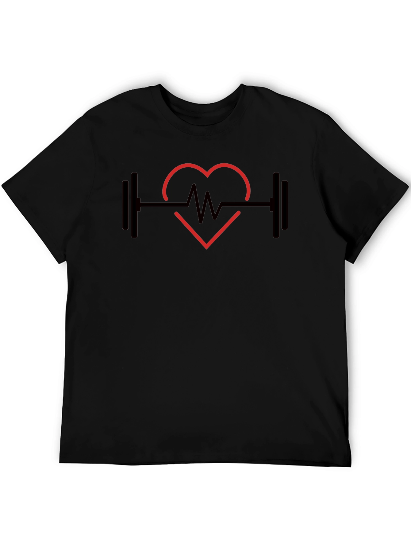 Heartbeat Barbell Black T-Shirt - Workout Fitness Tee