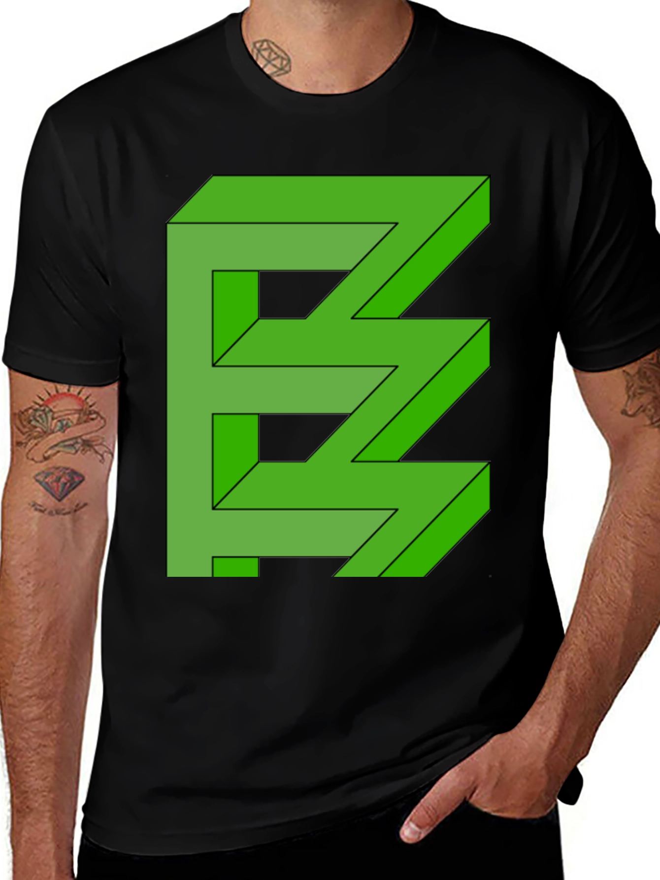 Optical Illusion Graphic Tee - Stylish Mens Black T-Shirt