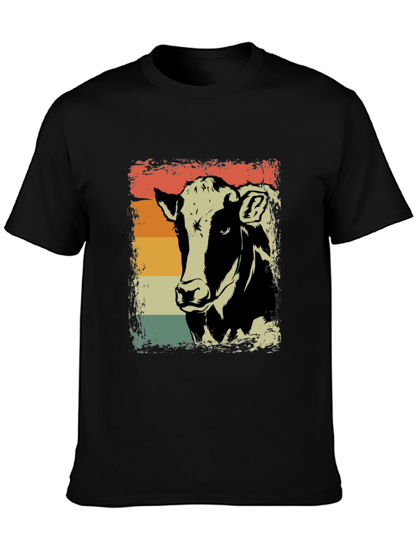 Retro Cow Graphic Tee - Black Cotton Shirt