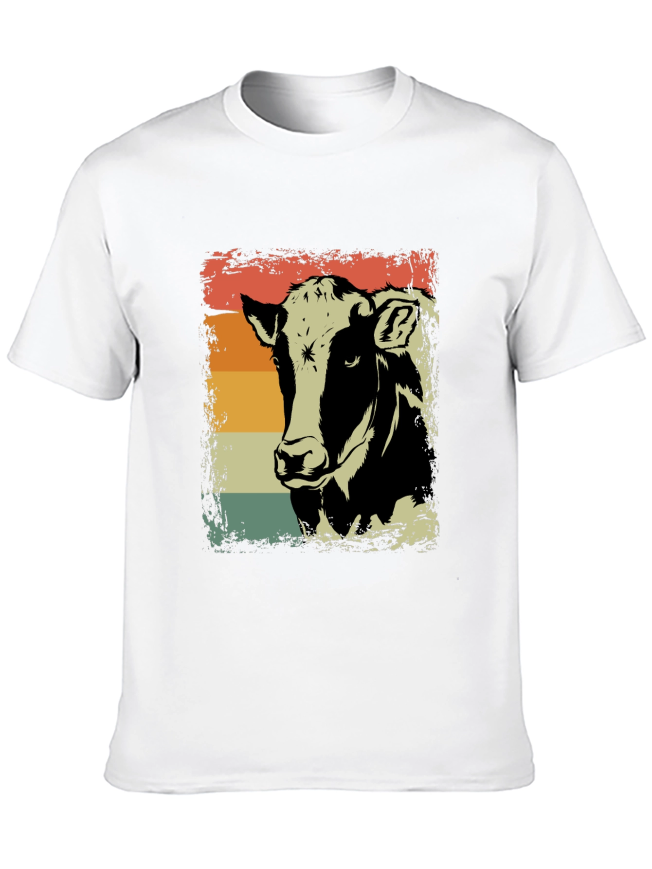 Retro Cow Graphic Tee - Black Cotton Shirt