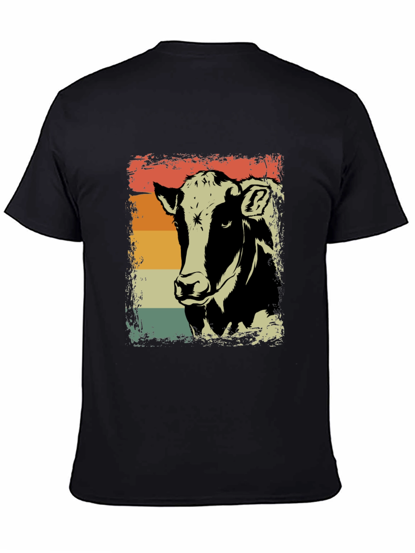 Retro Cow Graphic Tee - Black Cotton Shirt