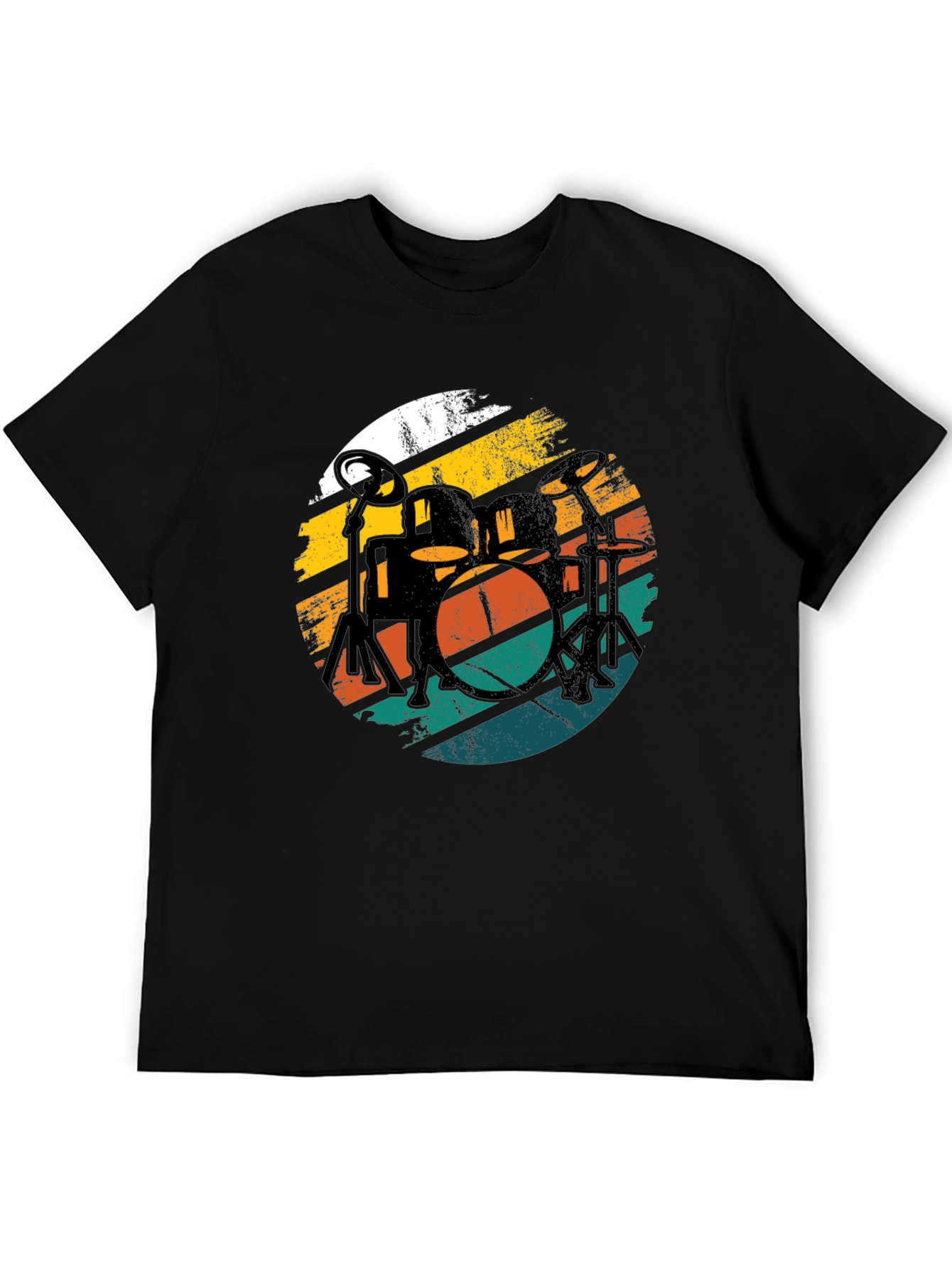 Retro Drum Set Black Graphic Tee
