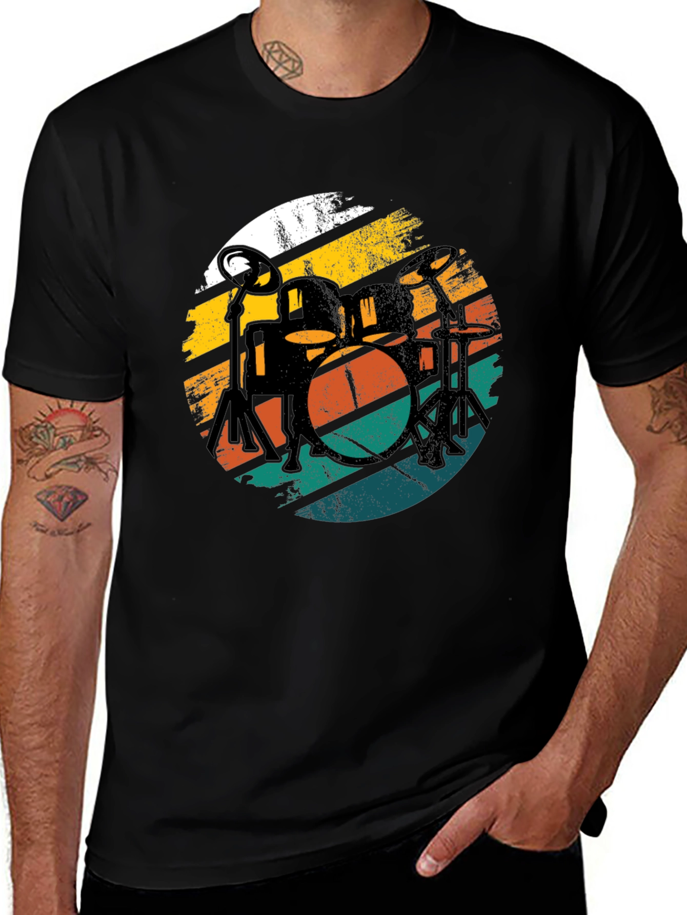 Retro Drum Set Black Graphic Tee