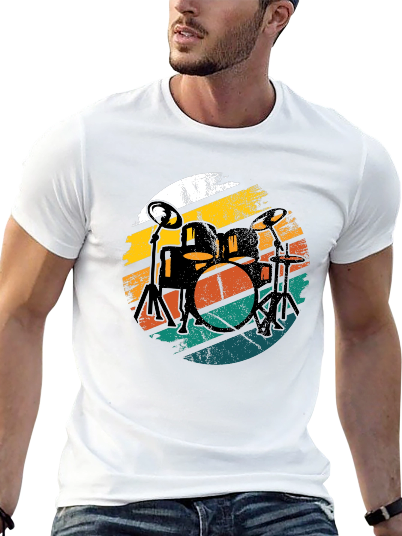 Retro Drum Set Black Graphic Tee
