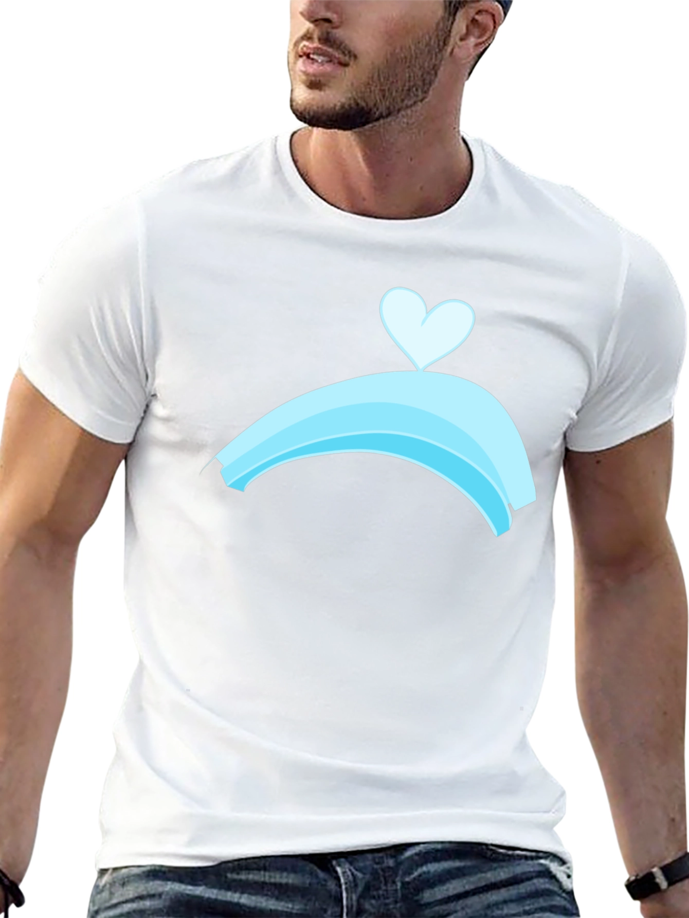 Black T-Shirt with Blue Rainbow Heart Design